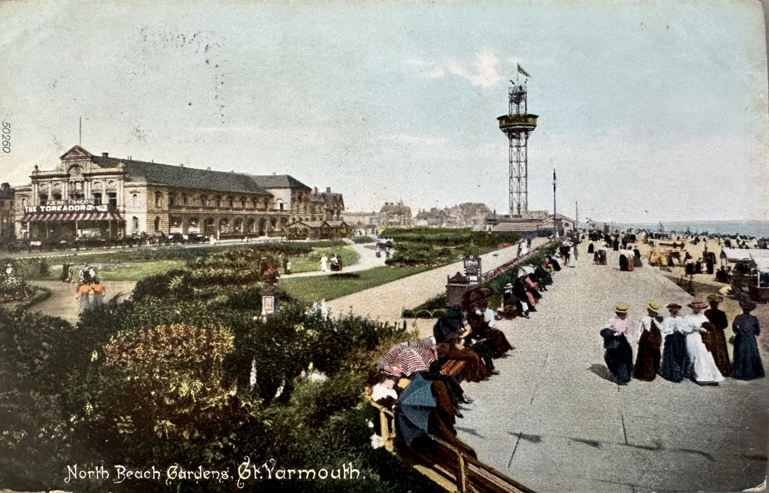 North Beach Gardens Great Yarmouth - old postcard sent to Cambridge 1909