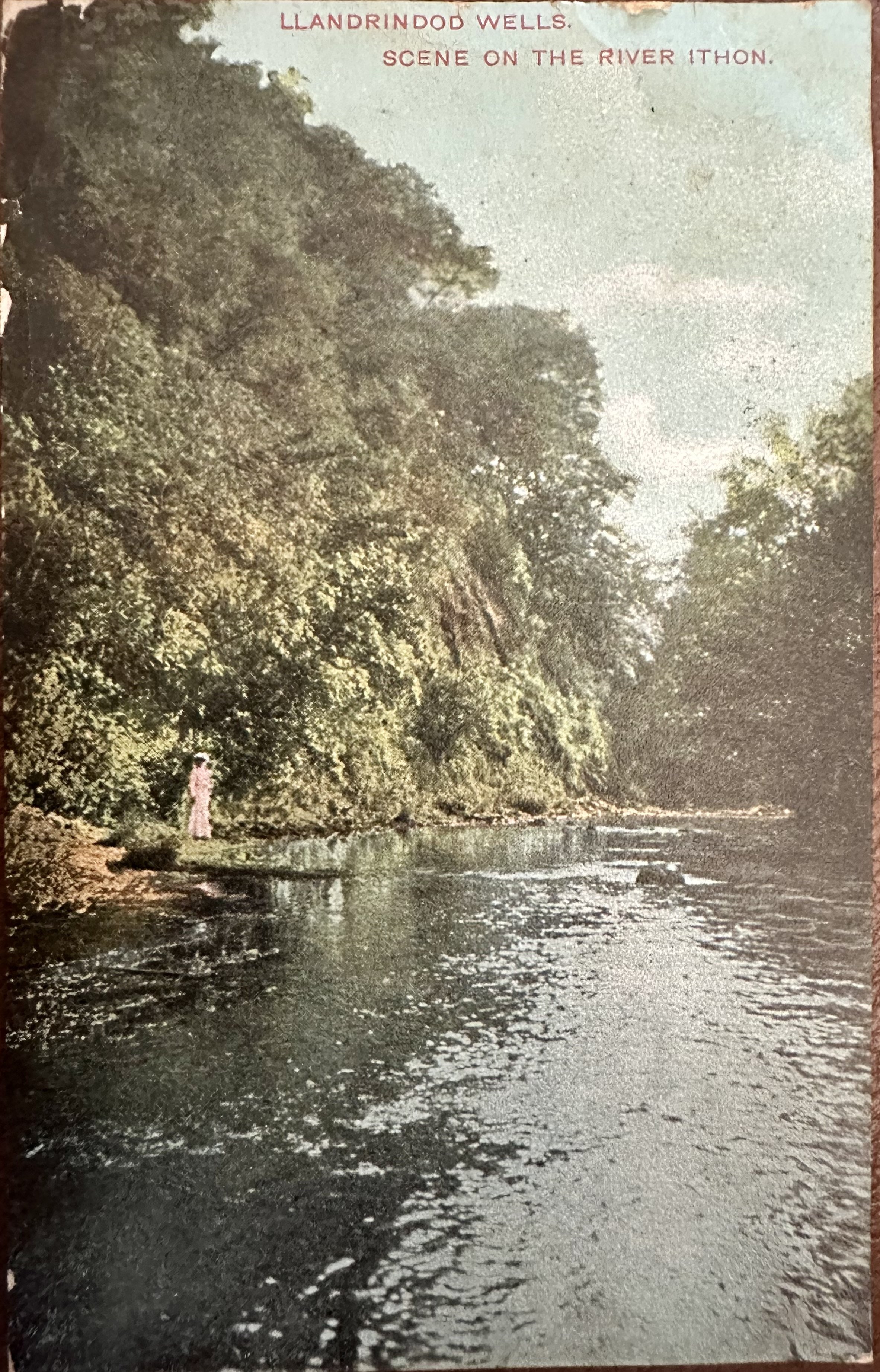 Llandrindod Wells River Ithon Wales - old postcard sent to Cambridge 1910
