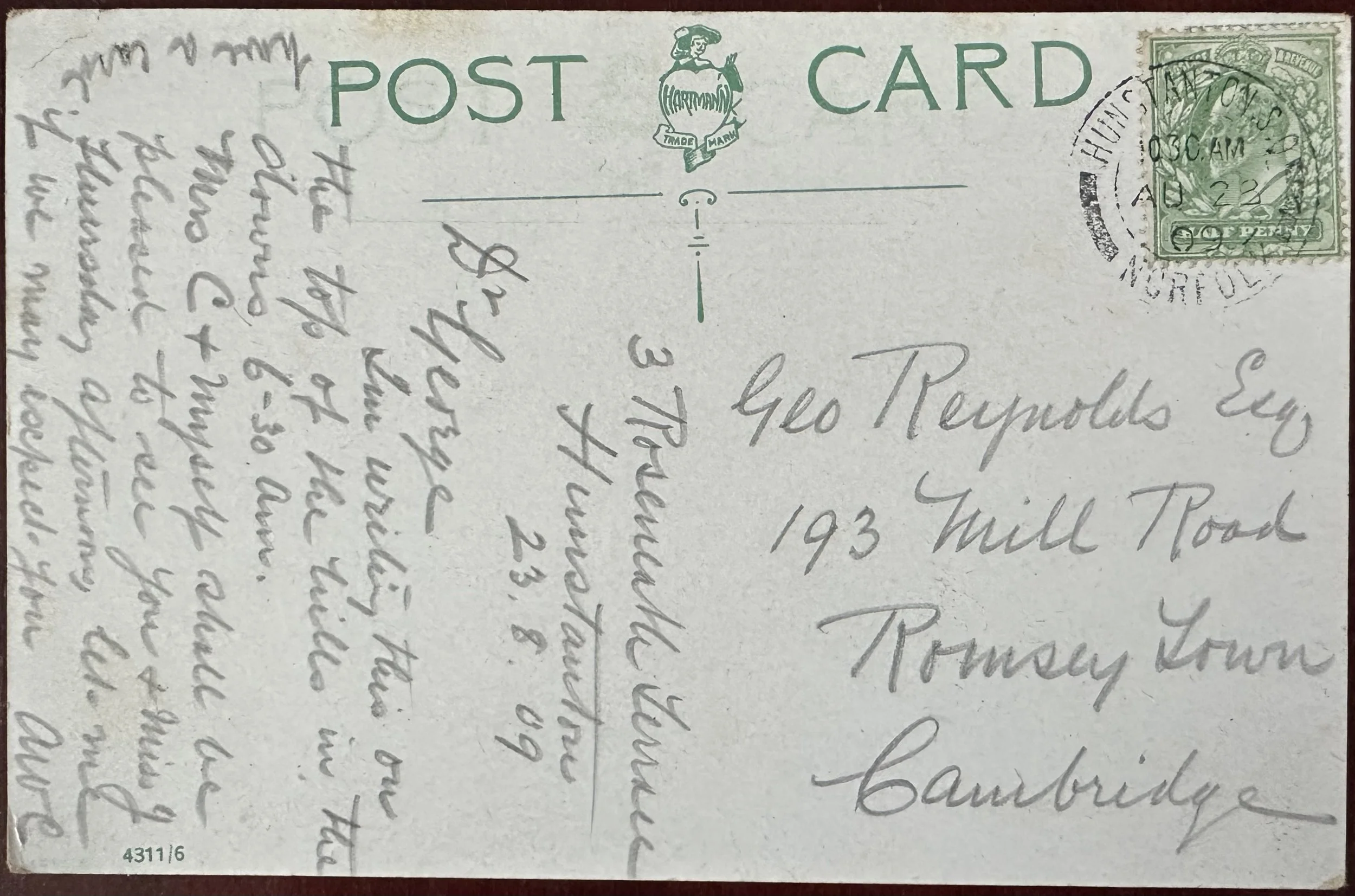 Back of Old Postcard The Cliffs and Lighthouse Hunstanton 1923