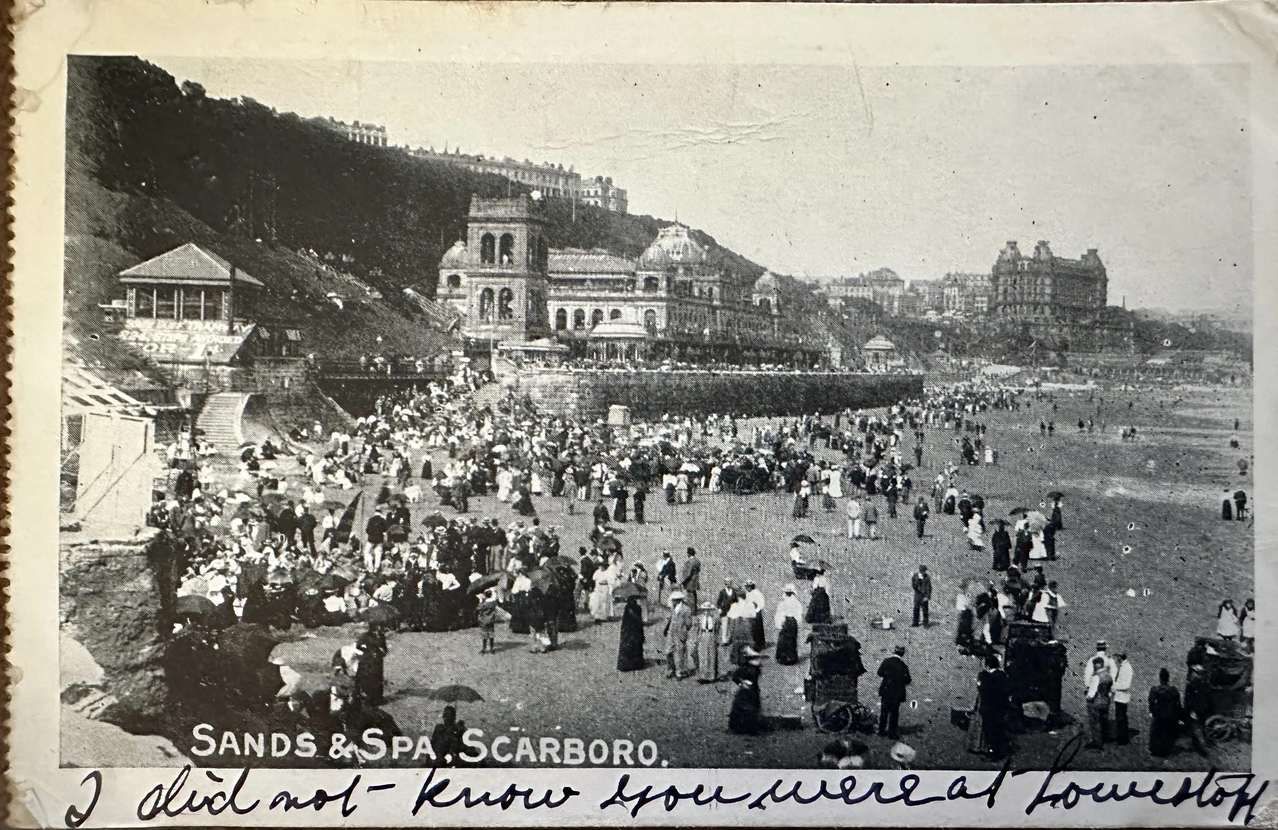 Sands & Spa, Scarborough - old postcard sent to Cambridge 1904