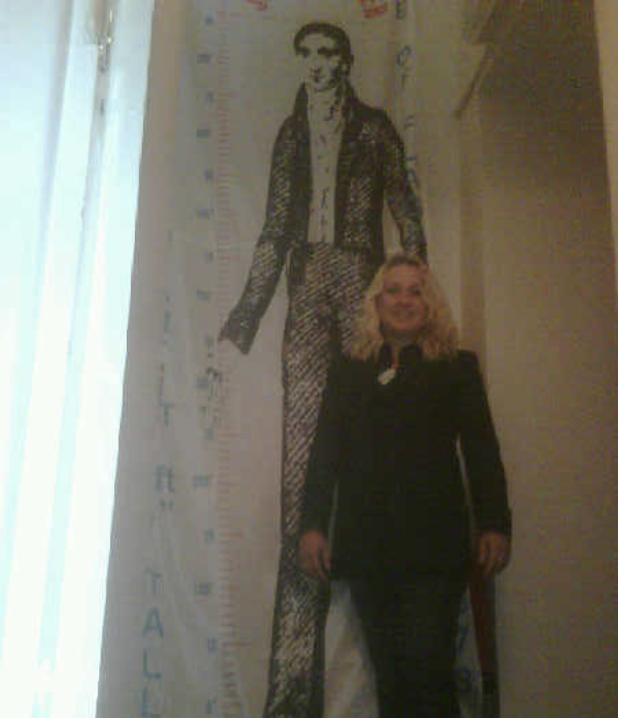 Me and relative James Toller - The Eynesbury Giant (wall hanging of James in the St Neots Museum).