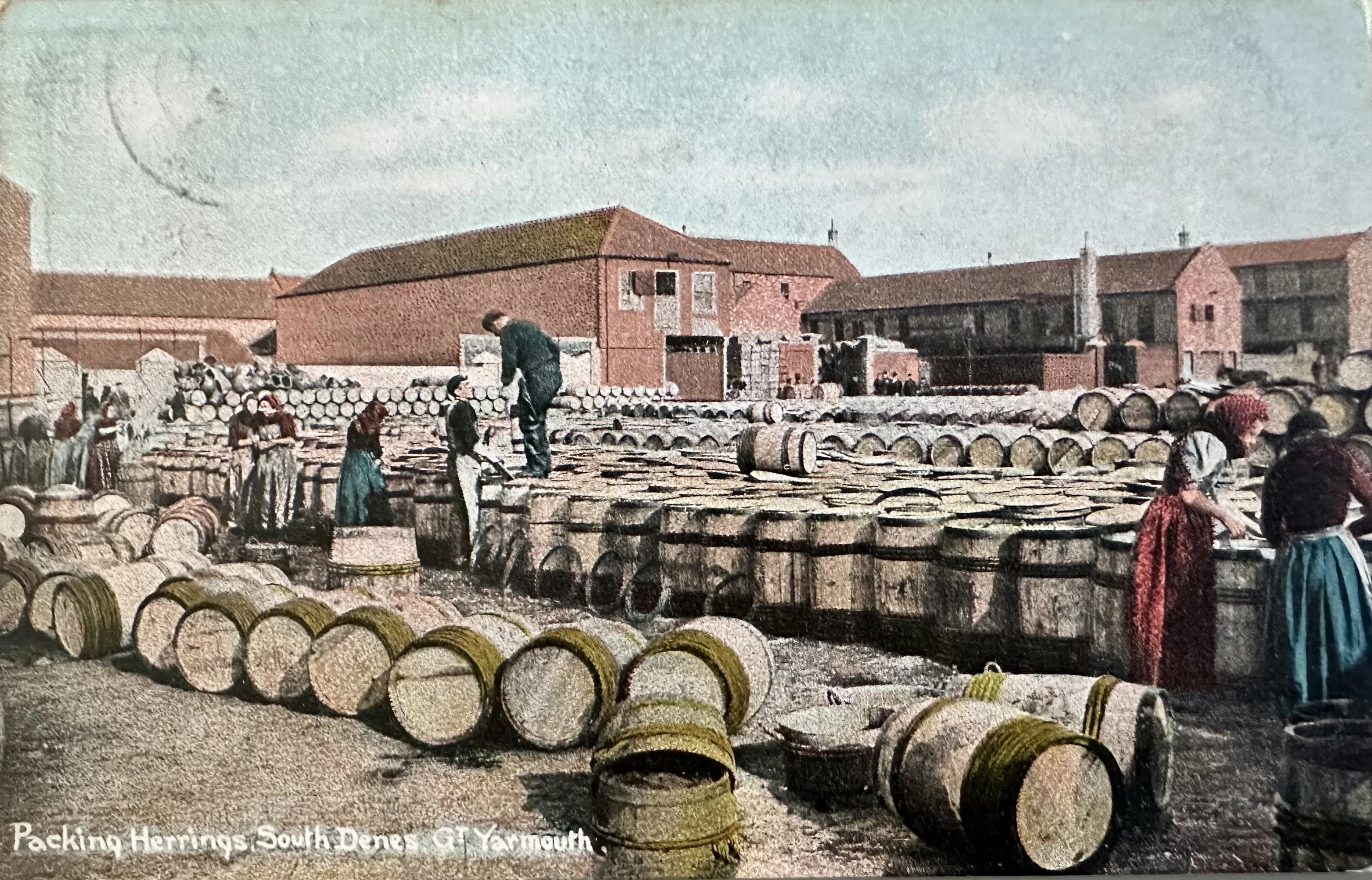 Packing Herrings South Denes Great Yarmouth old postcard sent to Cambridge 1910