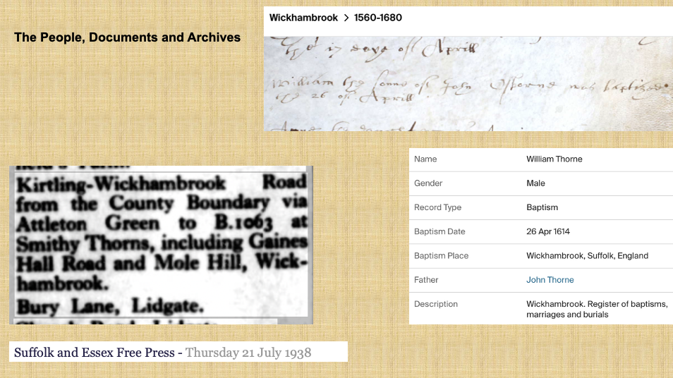 Thorns Hamlet Wickhambrook possible naming clues from old documents