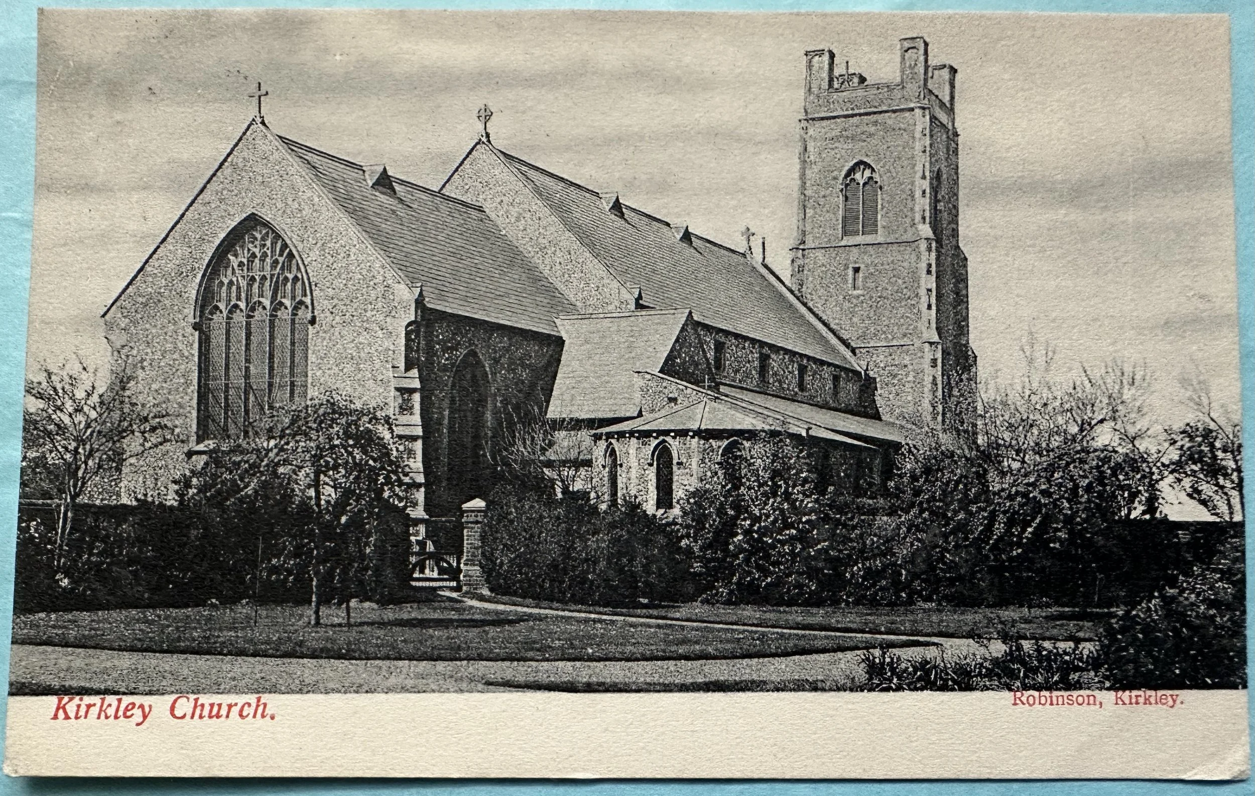 Kirkley Church - old postcard to Victoria Park Cambridge 1905