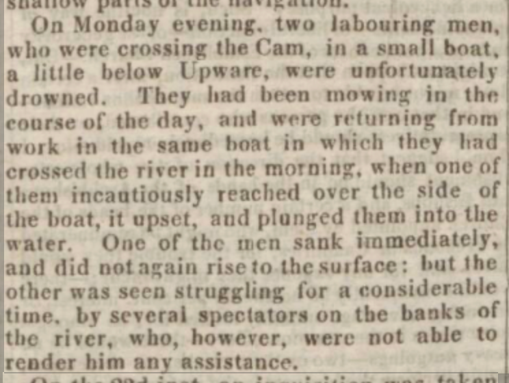 Cambridge Chronicle and Journal - Friday 30 July 1824 William Ready and Thomas Fuller Drowned