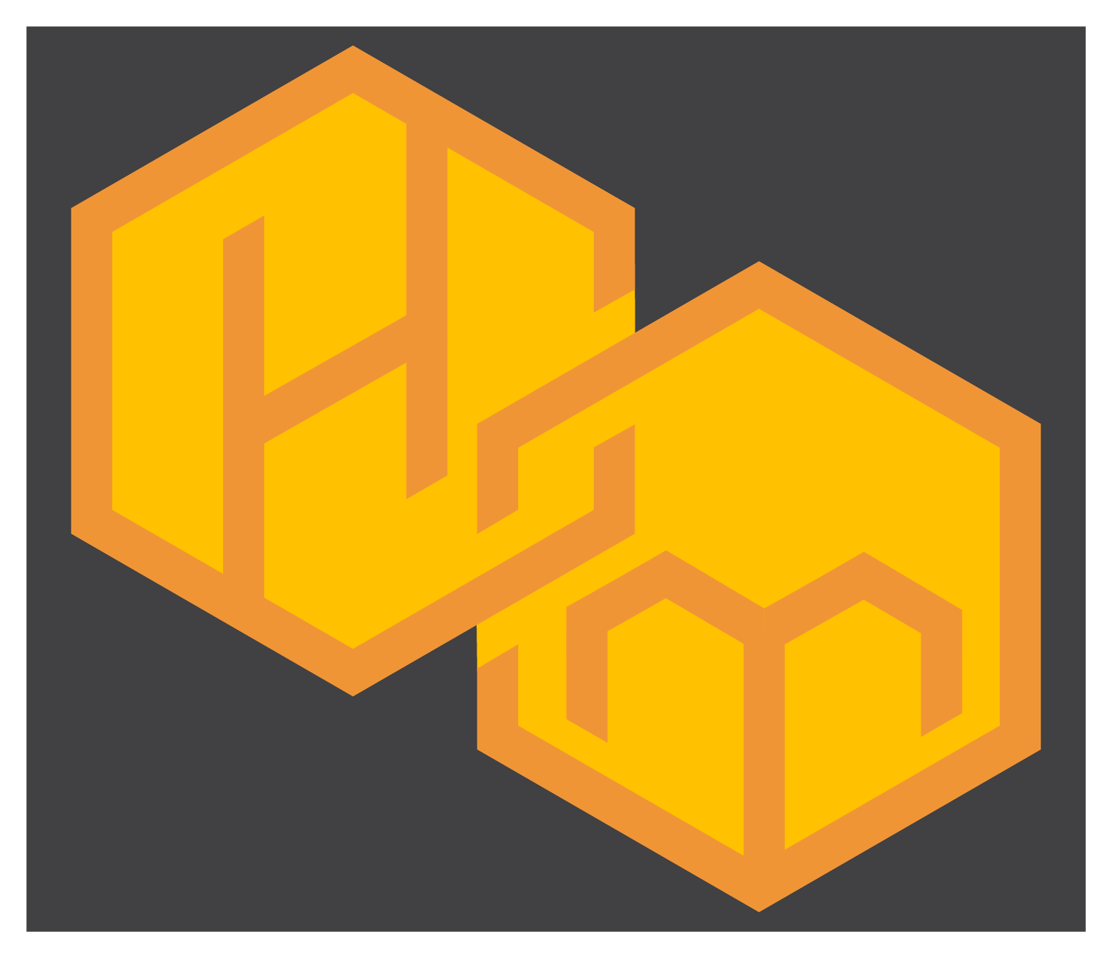 Isometric illustration of two orange and yellow cardboard boxes against a dark gray background.