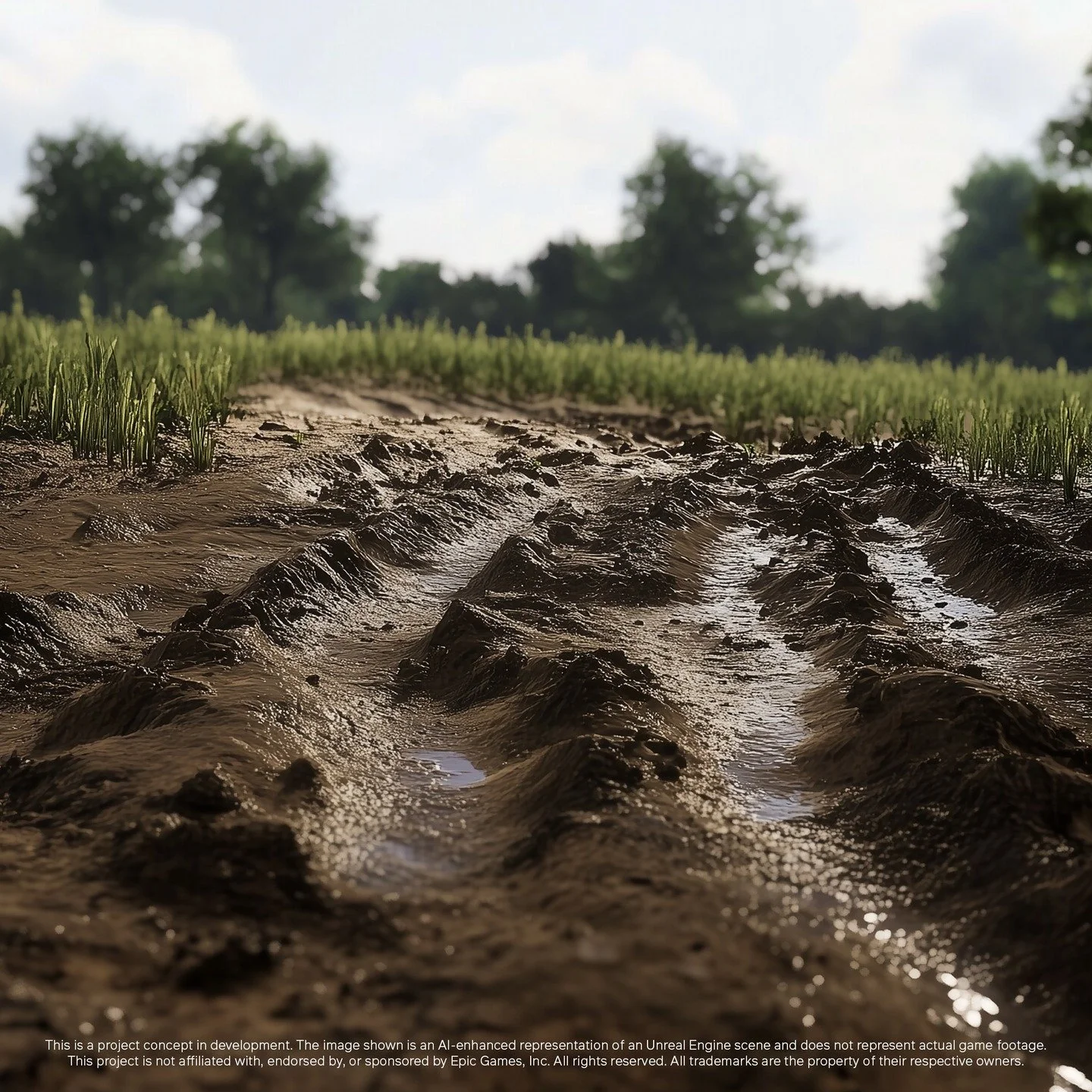 We&rsquo;re defining how soil should react to machinery, rainfall, and repeated fieldwork.

Our goal is to simulate surface changes such as tyre compression, wet ground behaviour, and field wear over time. These effects will help connect visual detai