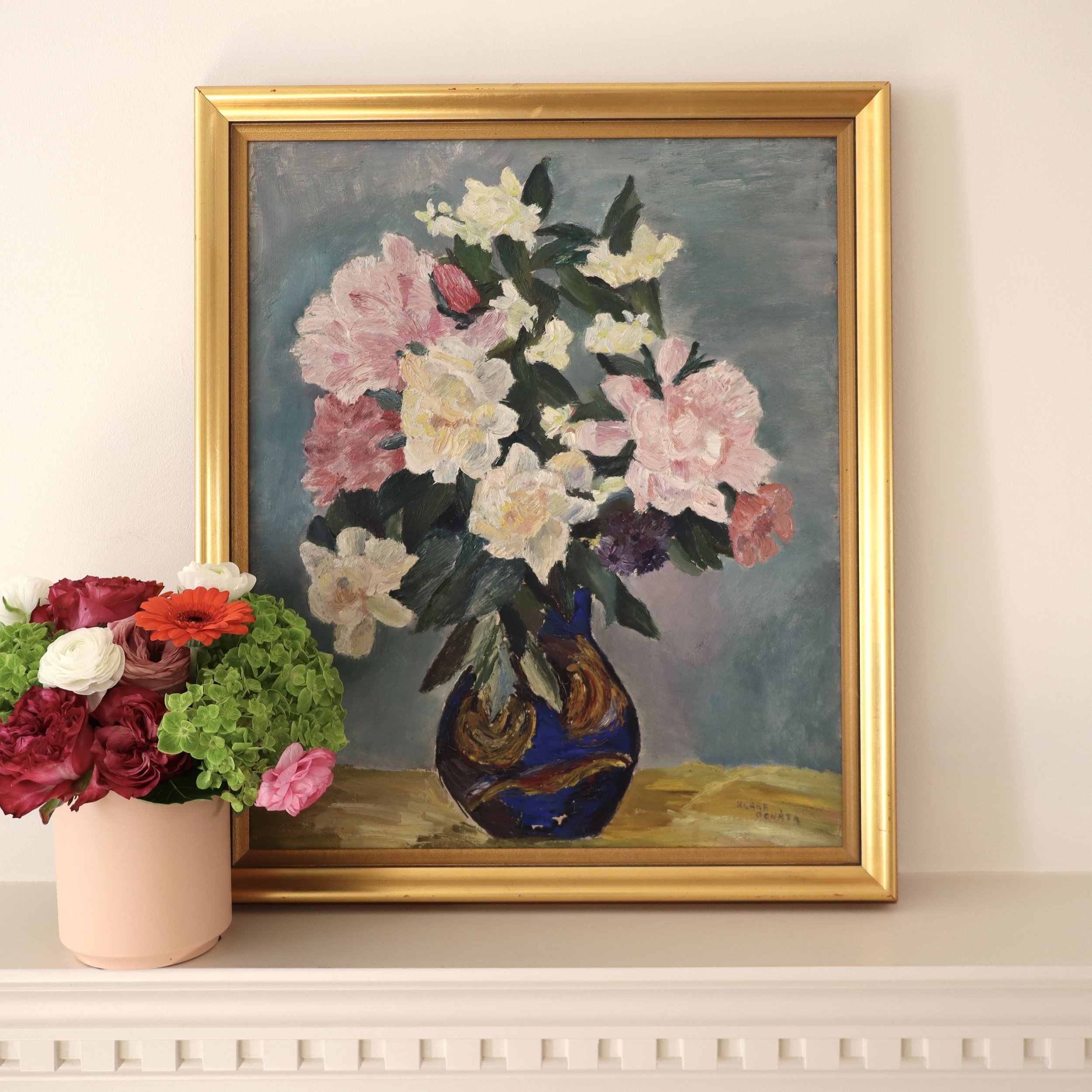 Blue Vase with Florals