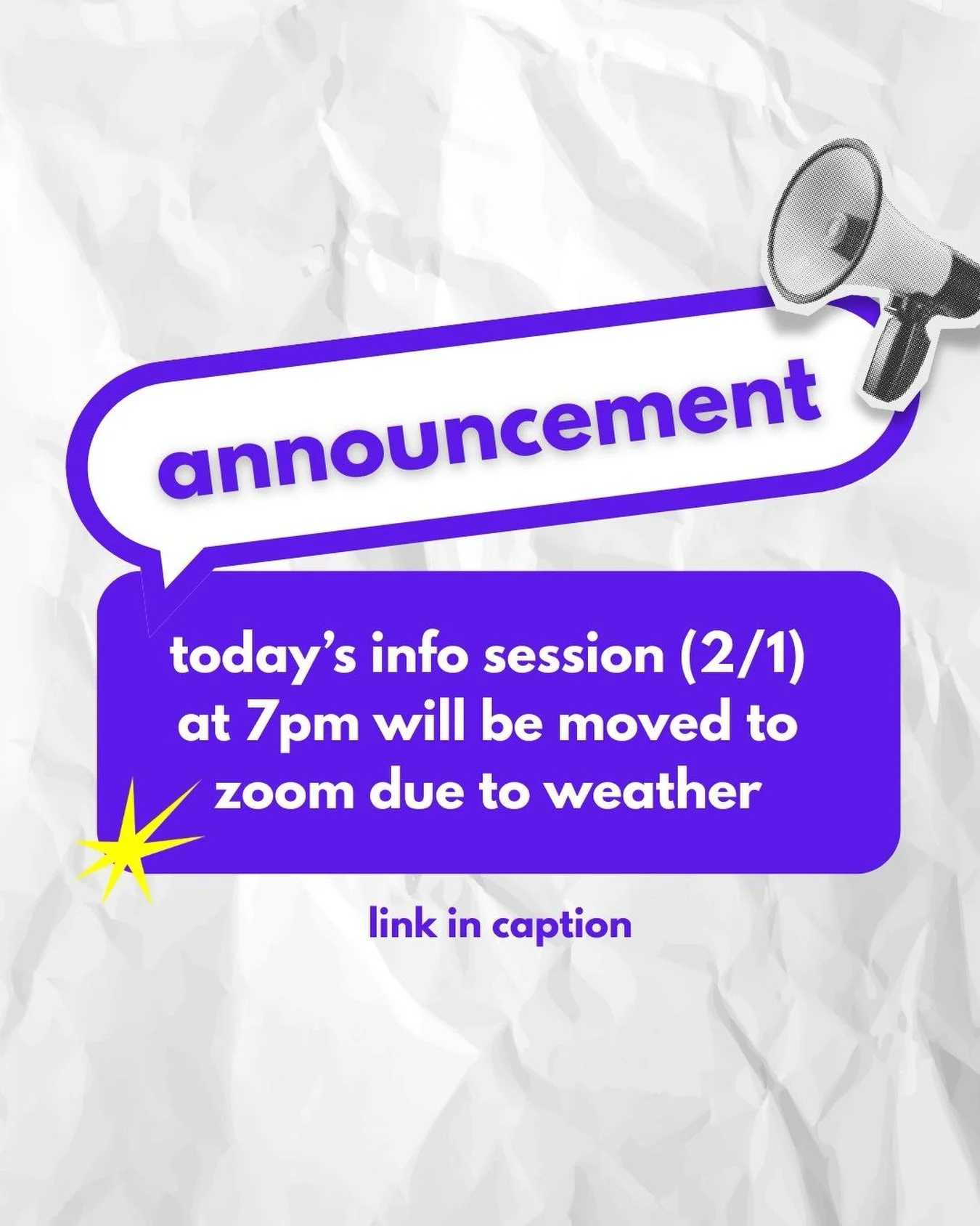 Hey everyone! Due to the snow, we will be moving tonight&rsquo;s info session at 7 PM online. Here is the link: https://duke.zoom.us/j/93575043155

As of now, tomorrow&rsquo;s info session on West Campus will still be in-person. See you soon!