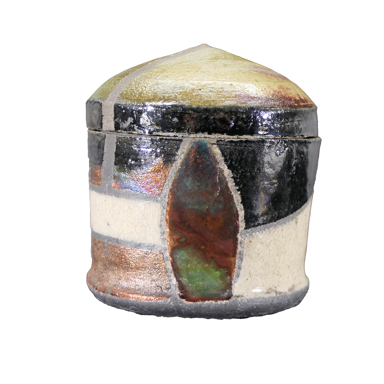 Raku jar with copper focal.png