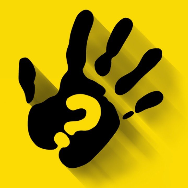 A black handprint with a yellow question mark in the palm, on a yellow background with a long shadow.