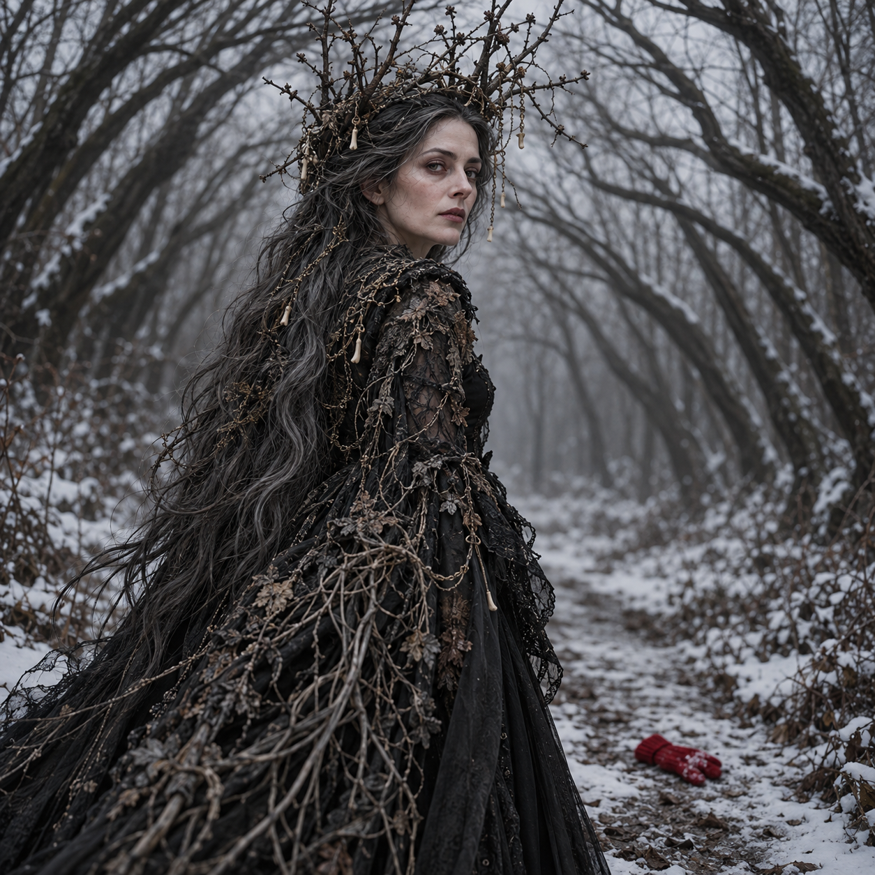 Gothic Forest Queen with Red Mitten.png