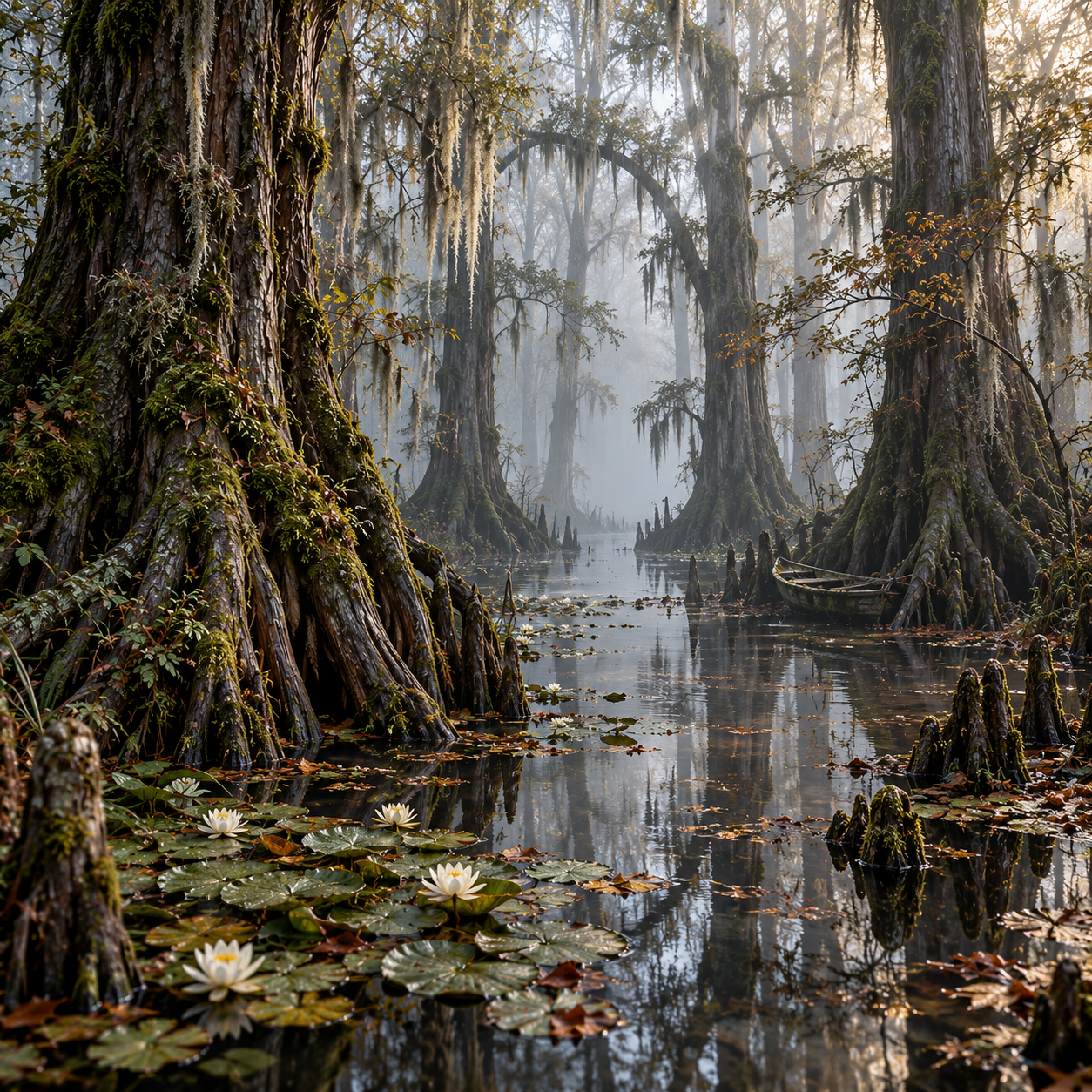 Misty Cypress Swamp with Lily Pads.png