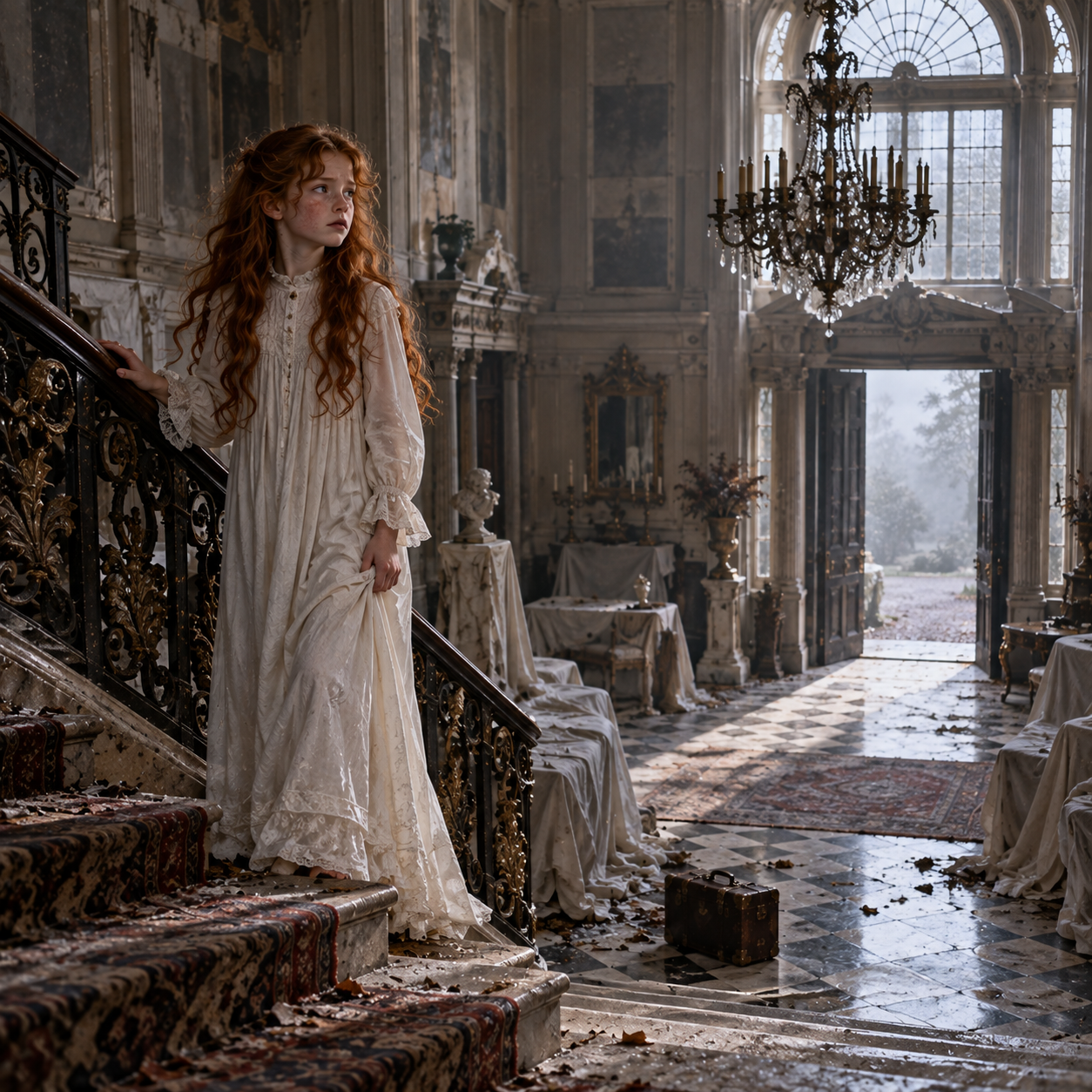 Abandoned Mansion Staircase Girl.png