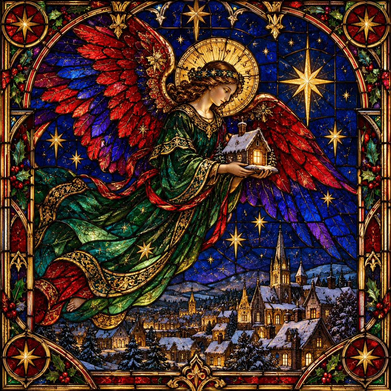 Stained-Glass Angel Over Snowy Village.png