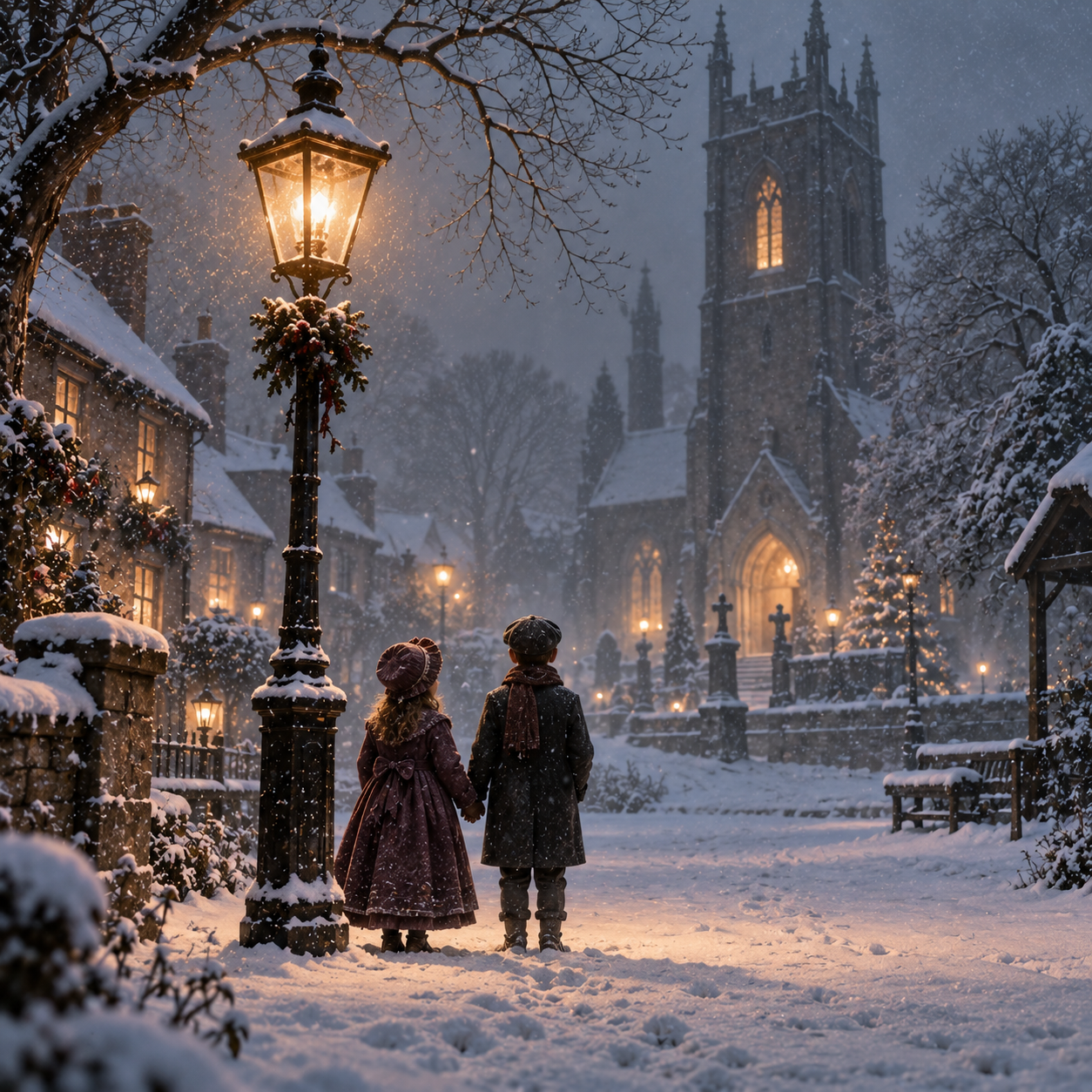 Snowy Village Church Christmas Eve.png