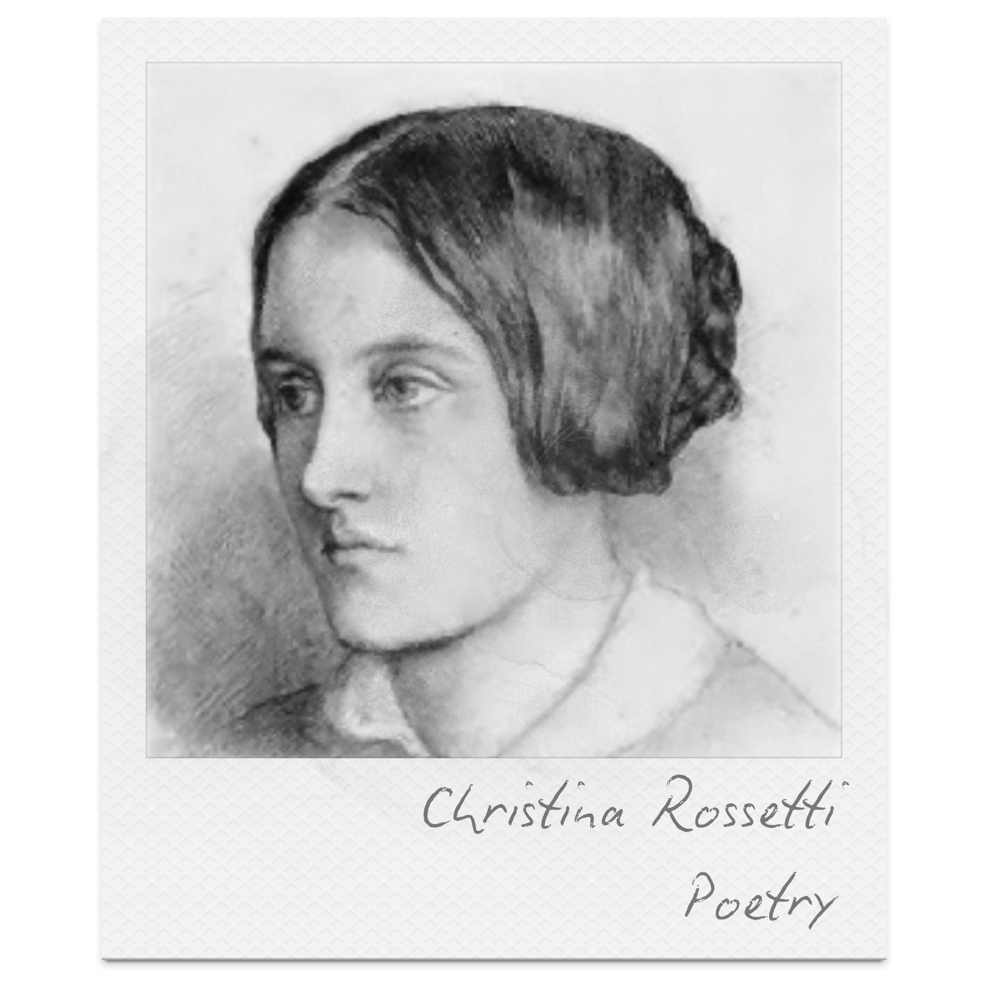 A black and white portrait of a woman with short, dark hair, looking to the left. The text at the bottom reads 'Christina Rossetti Poetry.'