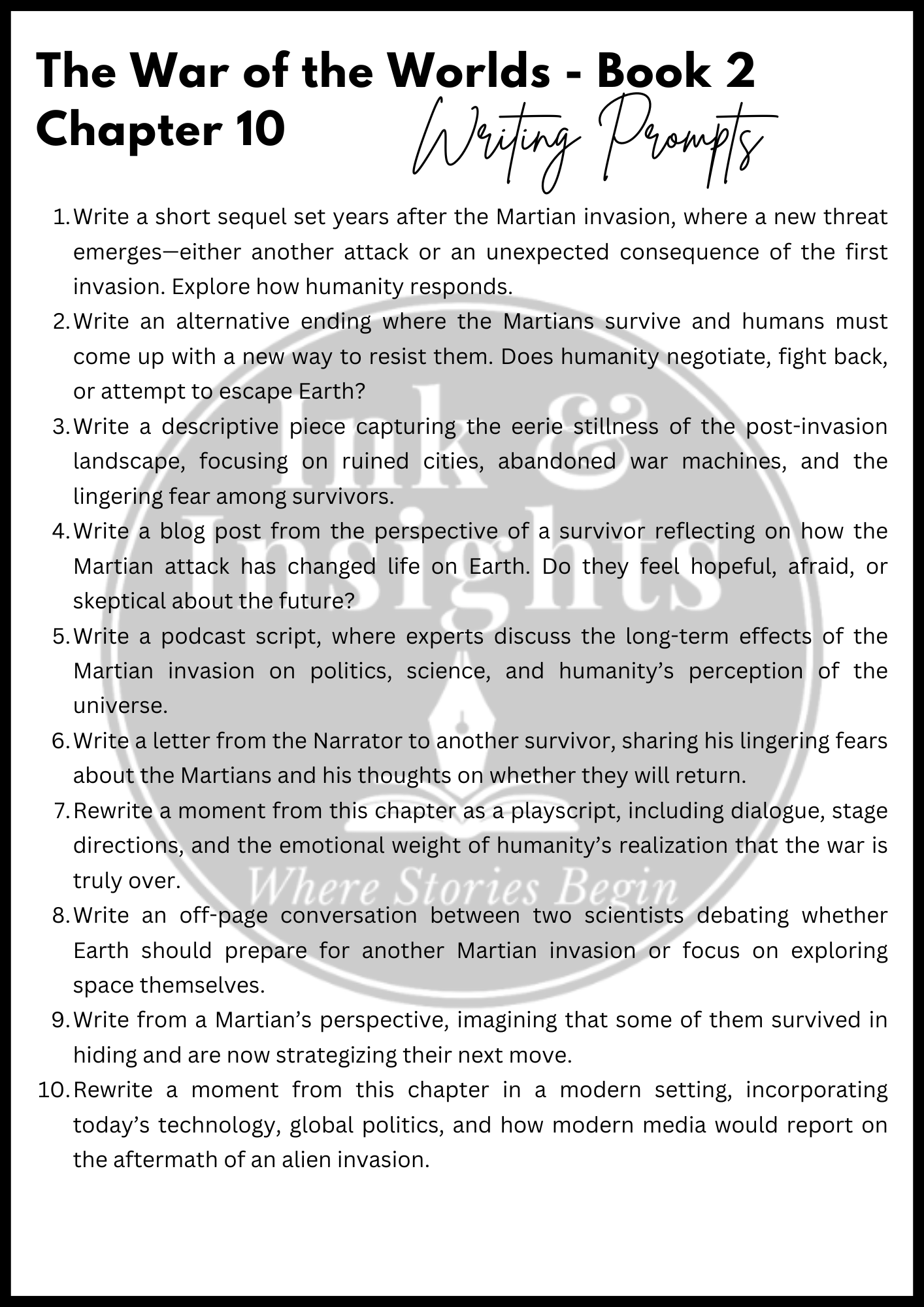 The War of the Worlds Book 2 Chapter 10 Creative Writing Prompts.png