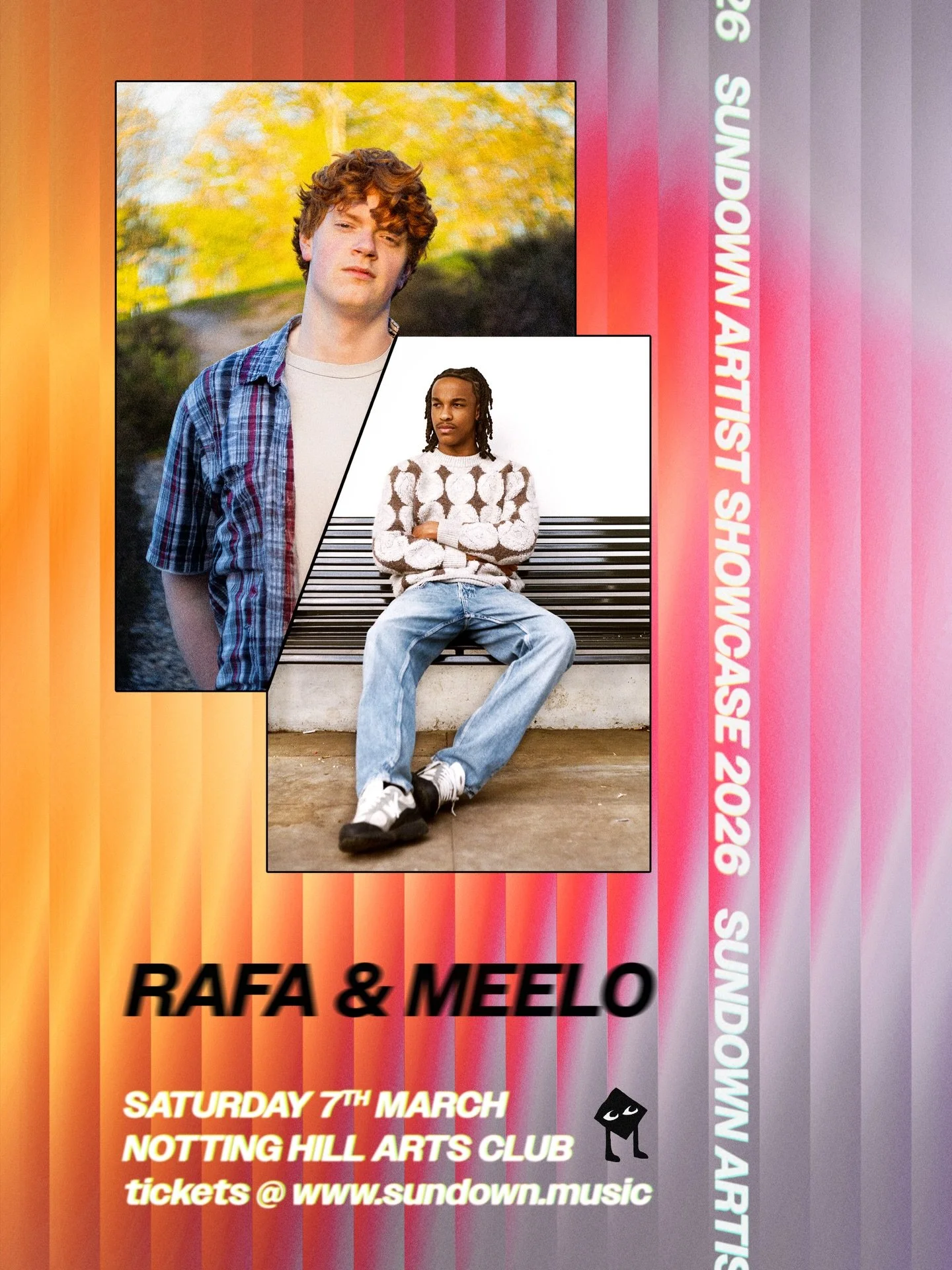 INTRODUCING&hellip; RAFA &amp; MEELO 🪩

Performing at the Sundown Artist Showcase 2026. 

Saturday 7th March @ Notting Hill Arts Club

GET TO KNOW BEFORE THE SHOW!! 

Tickets on Dice / in bio 🎟️