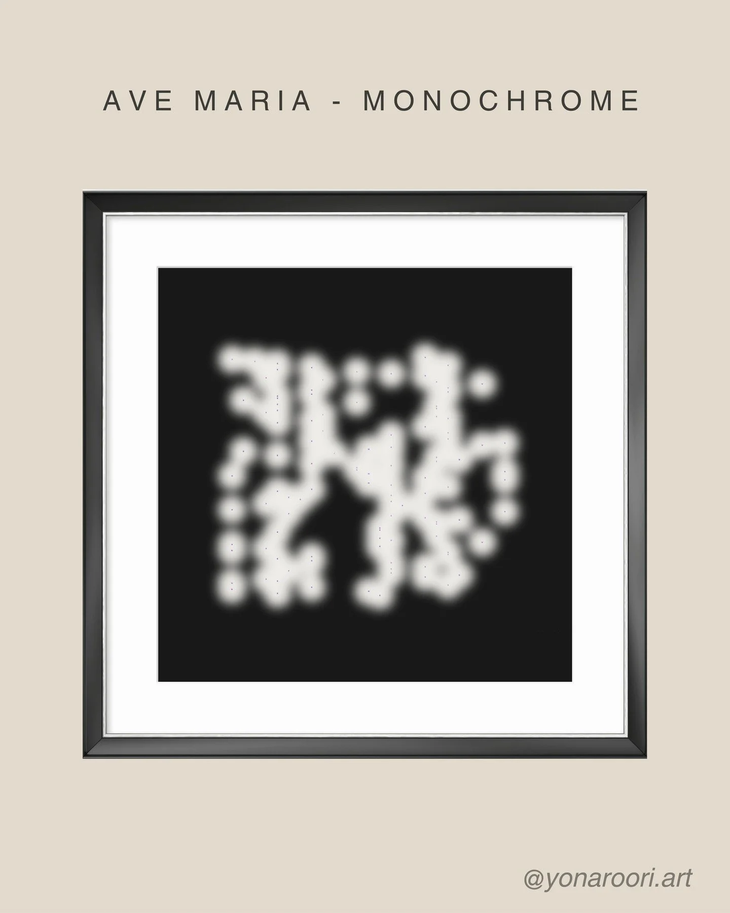 AVE MARIA &mdash; Monochrome Edition
A visual meditation on one of the world&rsquo;s most tender and feminine sacred invocations.

Ave Maria &ndash; Form I is created through my symbolic encoding method,
where the Latin prayer is transformed into a q