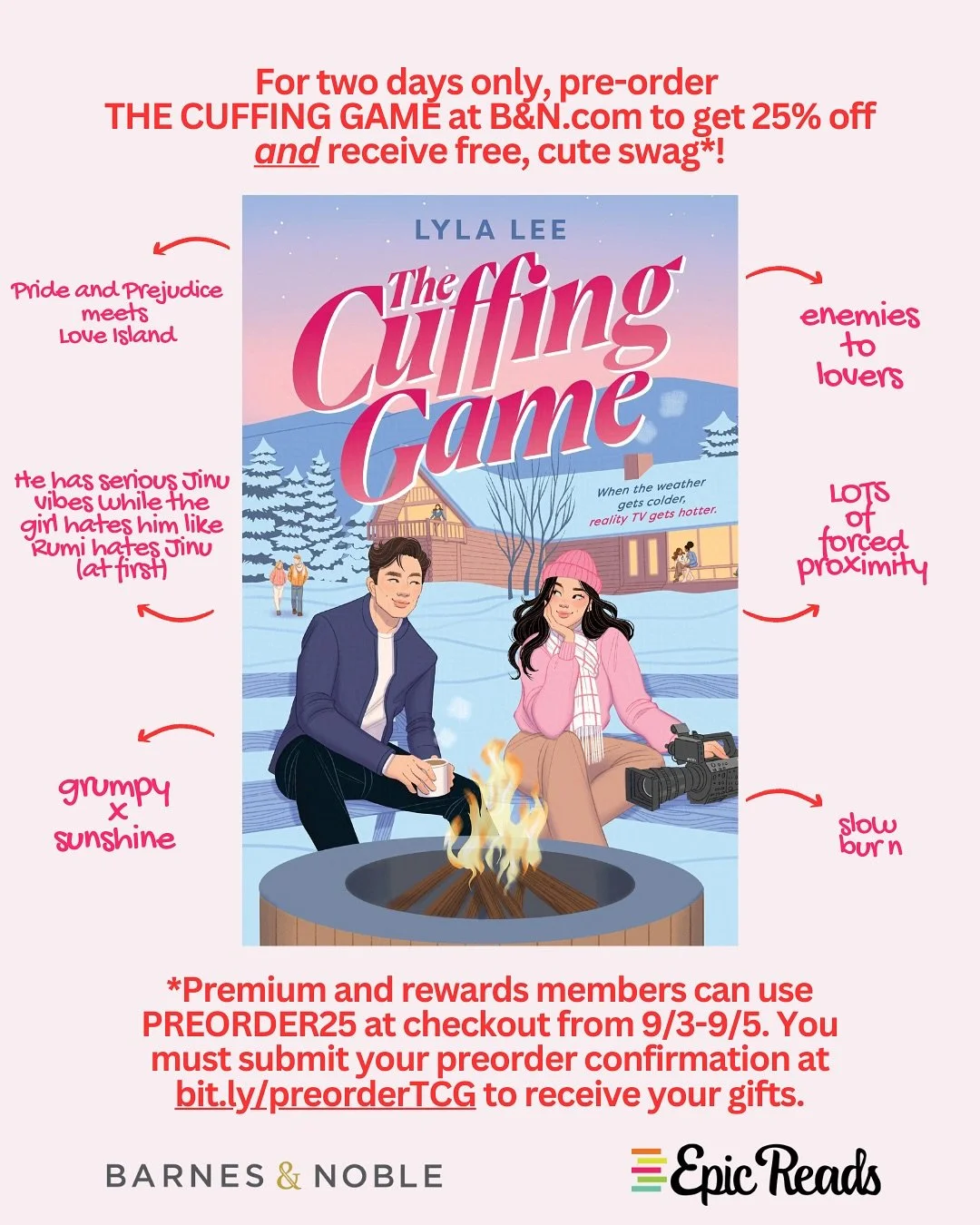 What do you get when you crash Pride &amp; Prejudice into Love Island &amp; add in a sprinkle of Rujinu from K-pop Demon Hunters? Chaos. Banter. Romance. And my next book. 💕

For the next TWO days only, you can preorder The Cuffing Game at Barnes &a