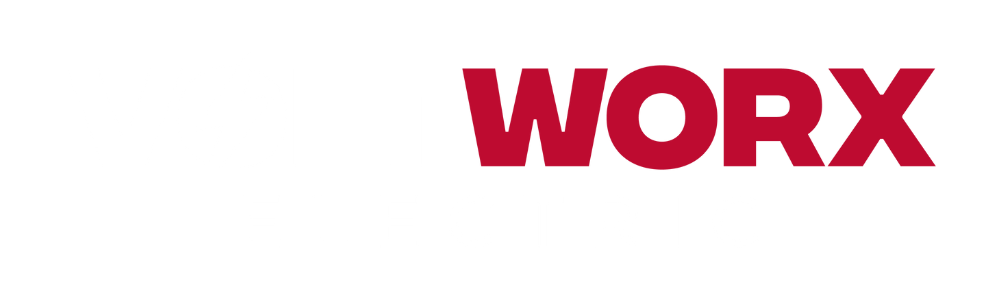 Logo for VoltWorx Electric, with the name in bold capital letters, a lightning bolt symbol, and a black, white, and red color scheme.