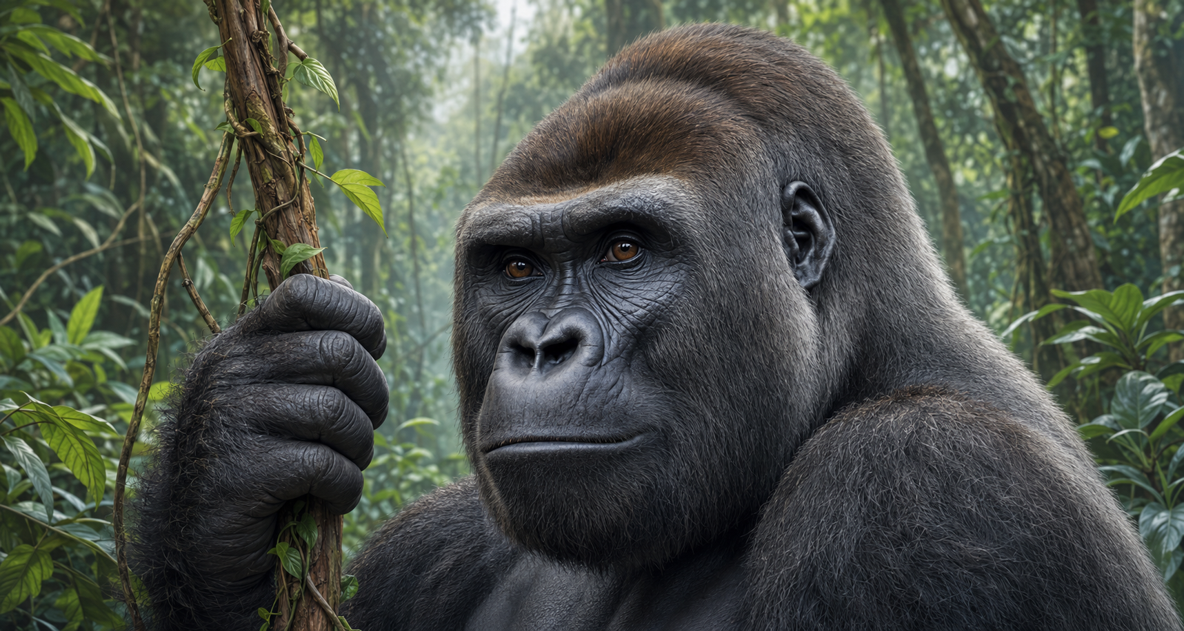 Close-up illustration of a lowland gorilla face in on the kid-friendly Zoobitat island