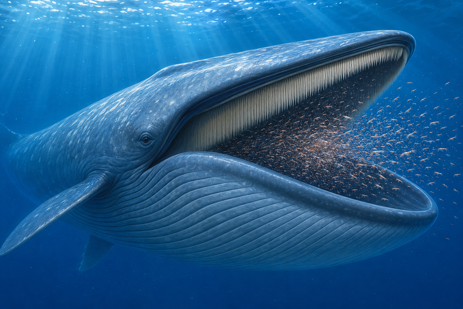 Blue whale swimming underwater in a kid-friendly Zoobitat ocean scene