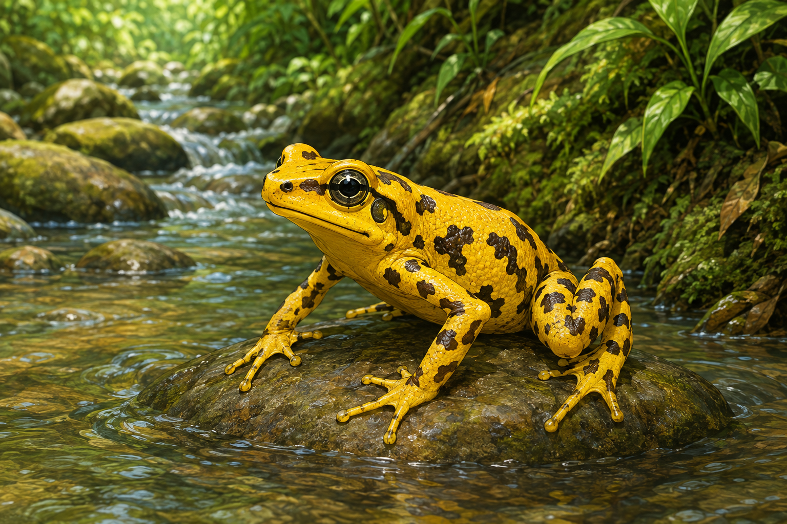 Panamanian golden frog in a kid-friendly Zoobitat rainforest stream scene