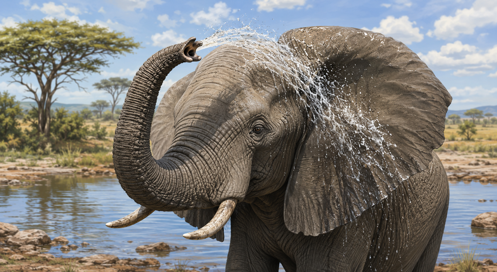 Close-up illustration of an African savanna elephant in a kid-friendly Zoobitat style