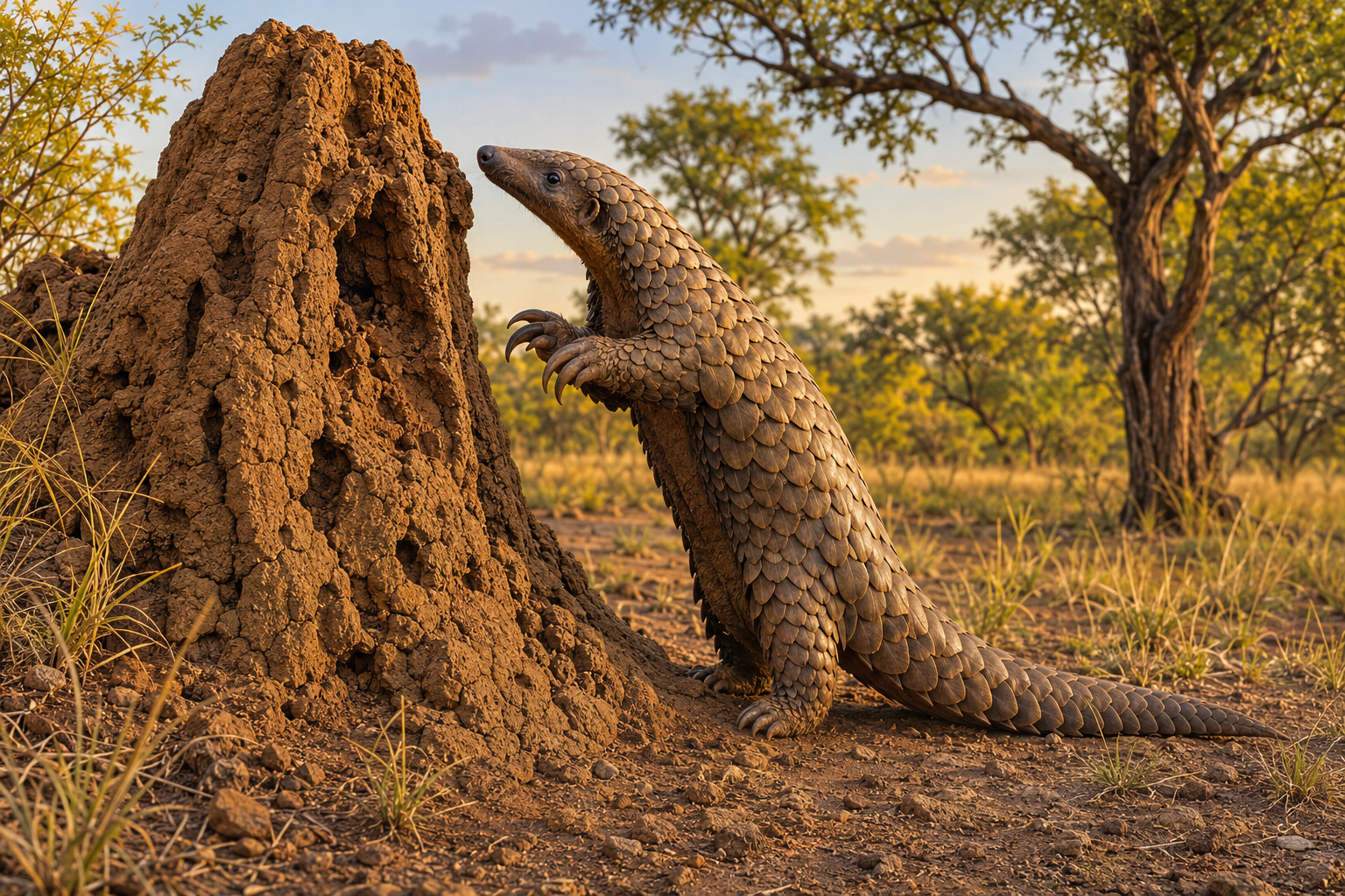 Pangolin looking for food in a kid-friendly Zoobitat forest scene