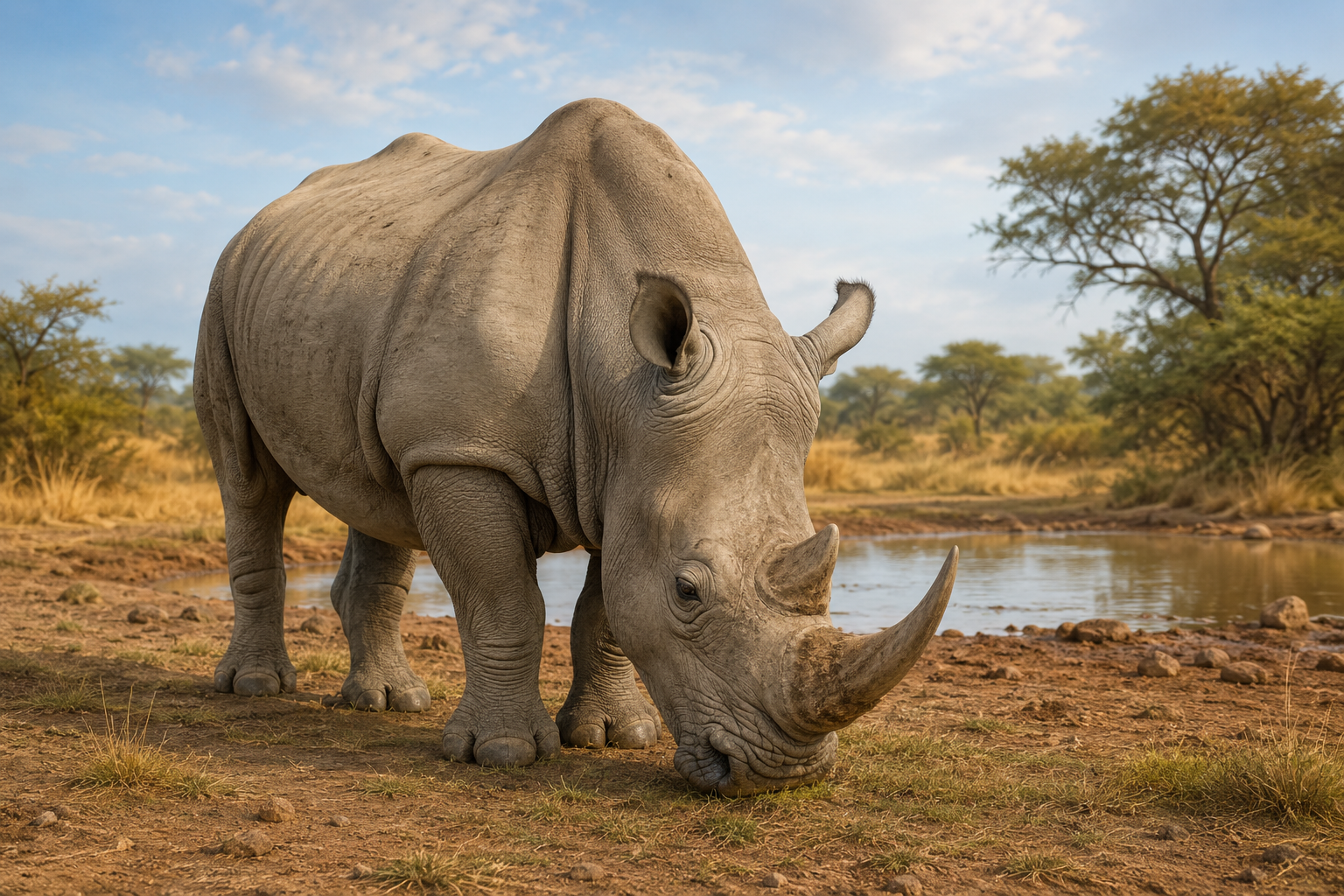 White rhino walking through a grassy African savanna habitat