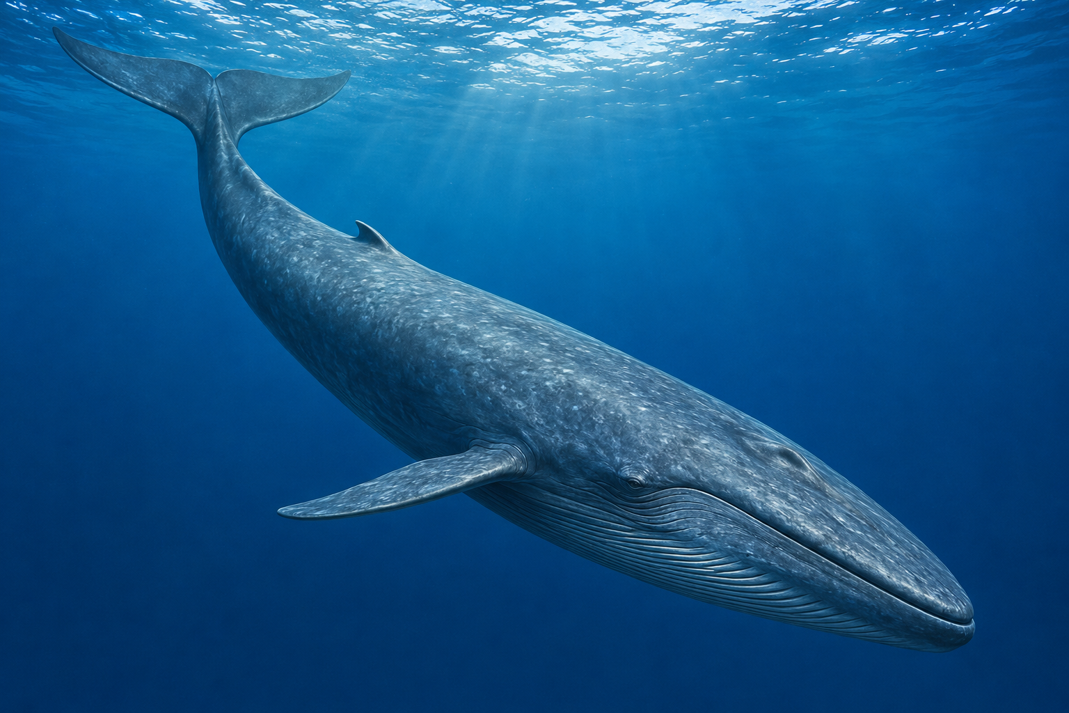 Blue whale swimming underwater in a kid-friendly Zoobitat ocean scene