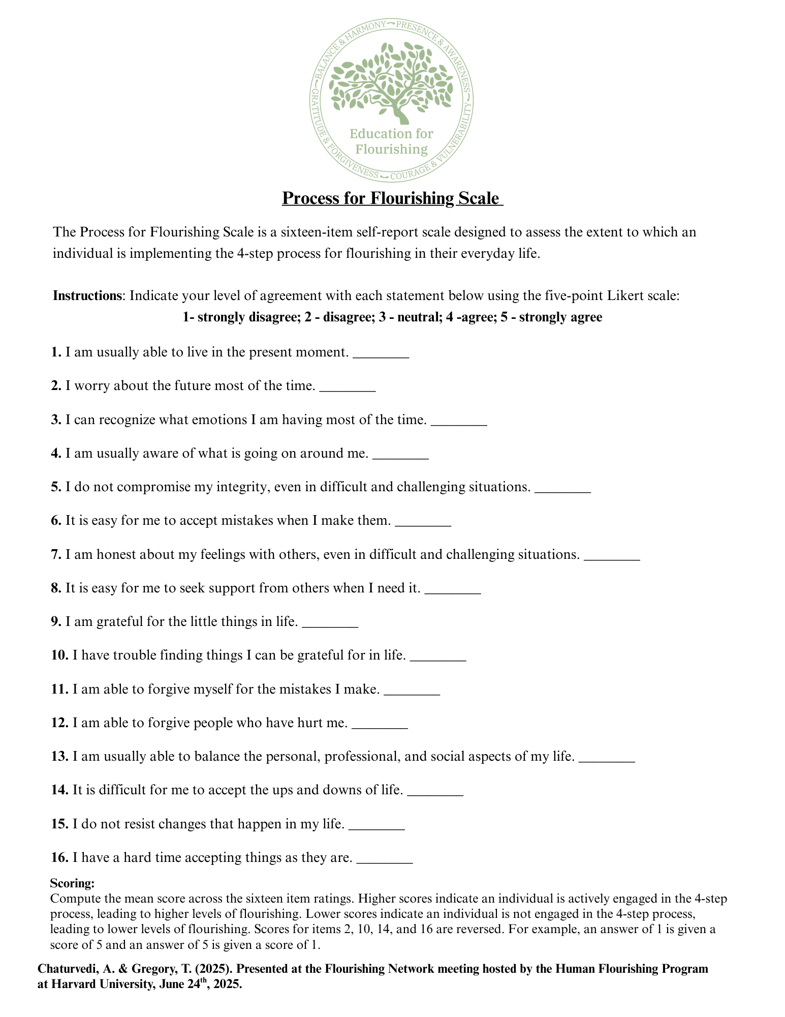 Process for Flourishing Scale — Education for Flourishing