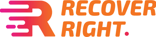 Logo with a stylized "R" and the text "RECOVER RIGHT" in gradient colors.