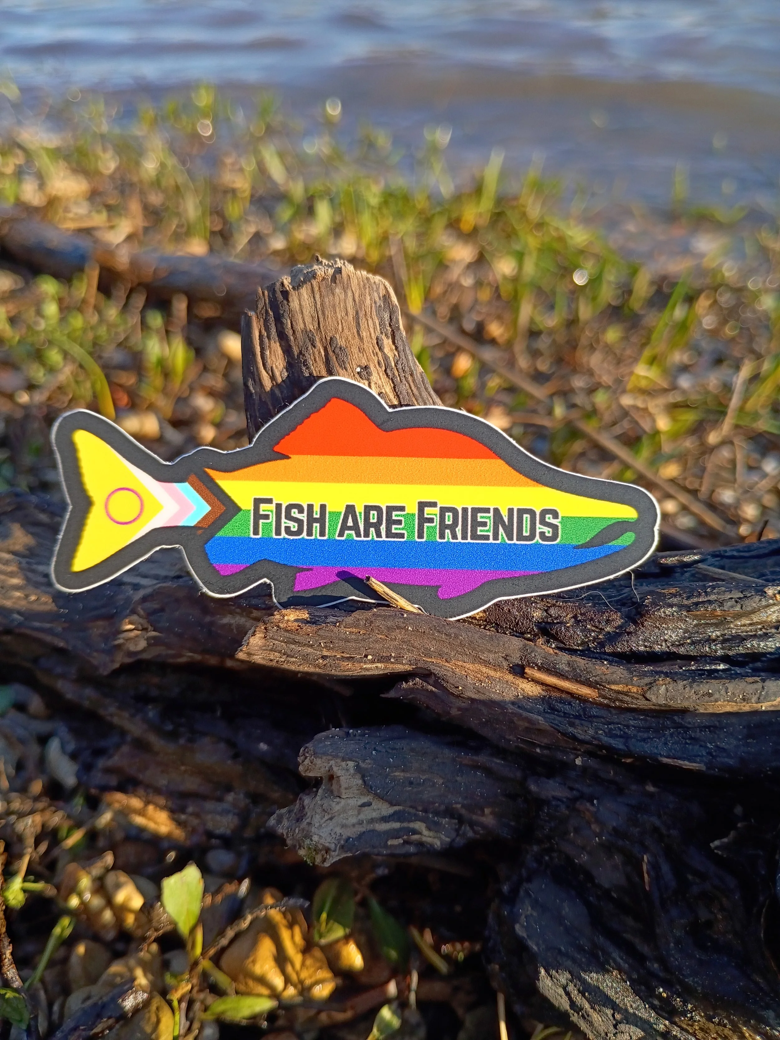Spawning Salmon - Fish Are Friends Waterproof Sticker