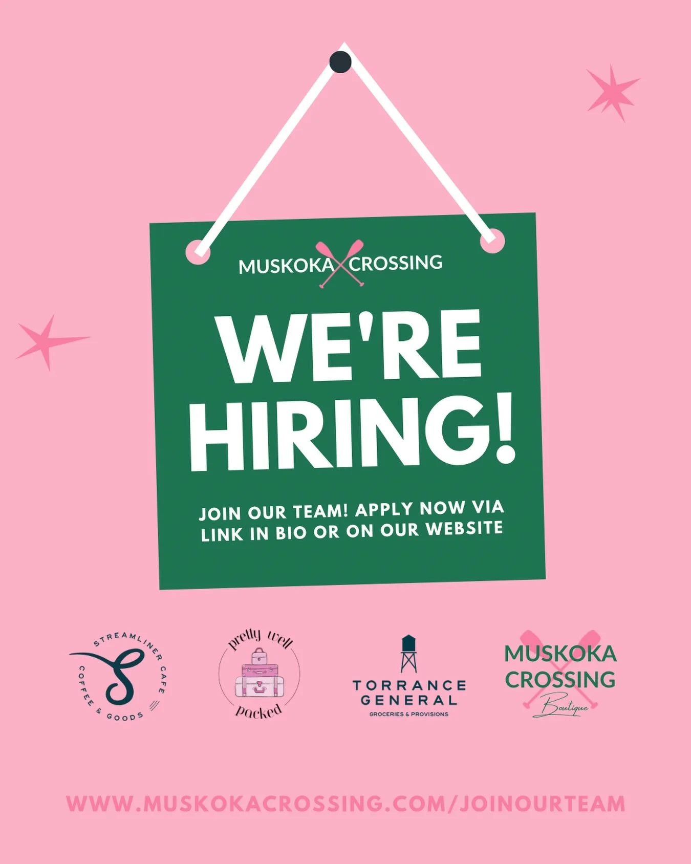 Join our team at Muskoka Crossing this summer💕☀️

We&rsquo;re on the lookout for incredible people to join us for the 2026 season! Whether your talents shine in retail, food service, customer experience, or bringing events to life, we&rsquo;d love t
