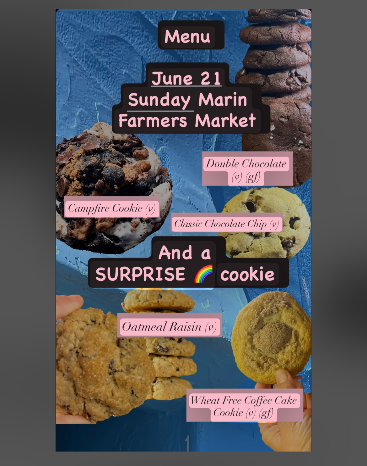 Variety Box of 6 (v) (2 cookies gf) June 21st Sunday Marin Farmers Market Pre-Order & Pick-Up