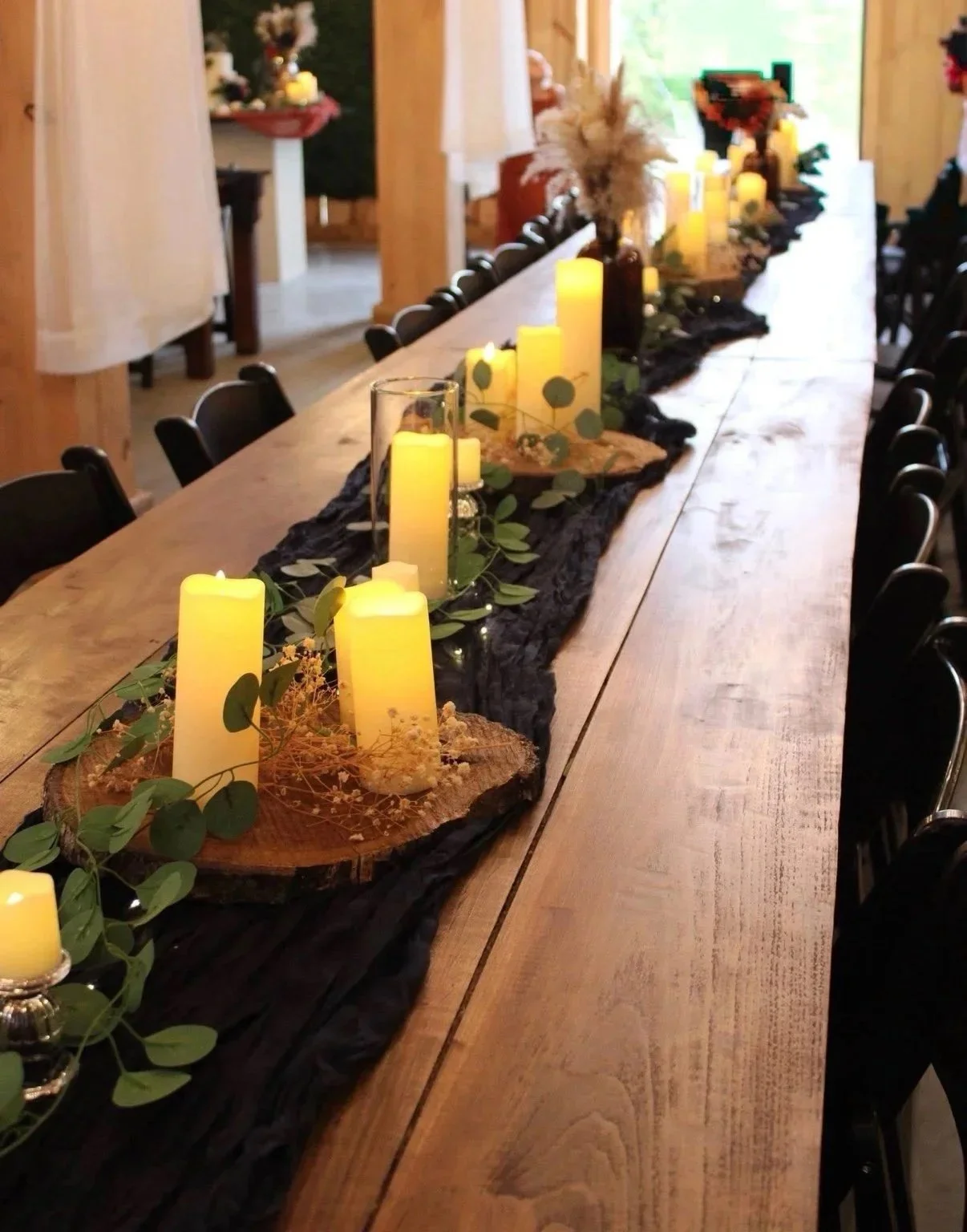 Romantic candlelit farmhouse table at Smith Acres wedding venue in Central Kentucky