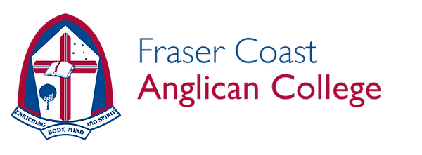 Logo of Fraser Coast Anglican College featuring a shield with a cross, a book, and a tree, along with the text 'Fraser Coast Anglican College' and the slogan 'Enriching Body, Mind, and Spirit'.