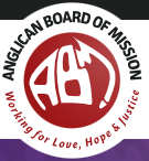 Logo of the Anglican Board of Mission with a red shield and white cross, and purple text 'Working for Love, Hope & Justice' around it.