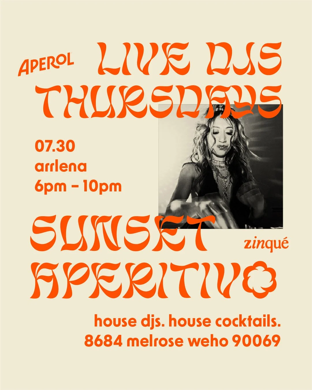 Promo for Sunset Aperitivo with DJ Arrlena at zinqué West Hollywood