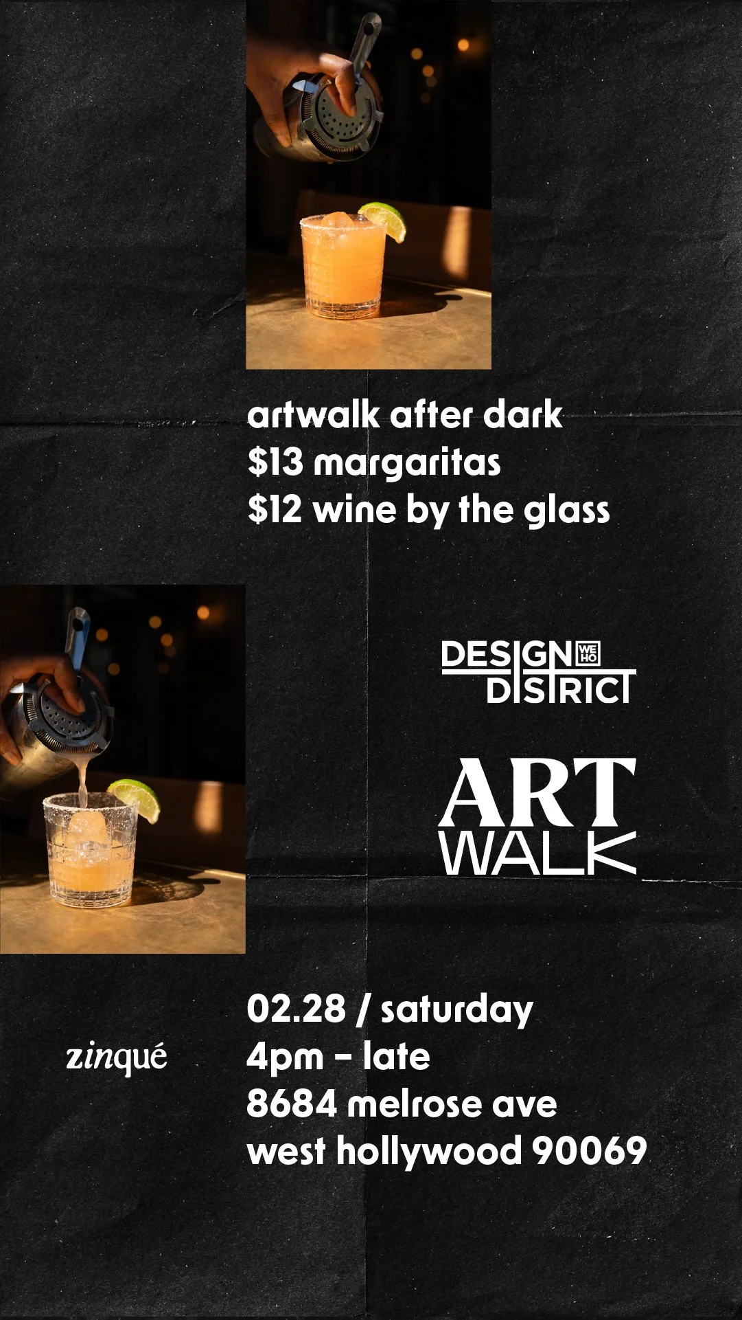 Promo for ArtWalk After Dark at zinqué West Hollywood