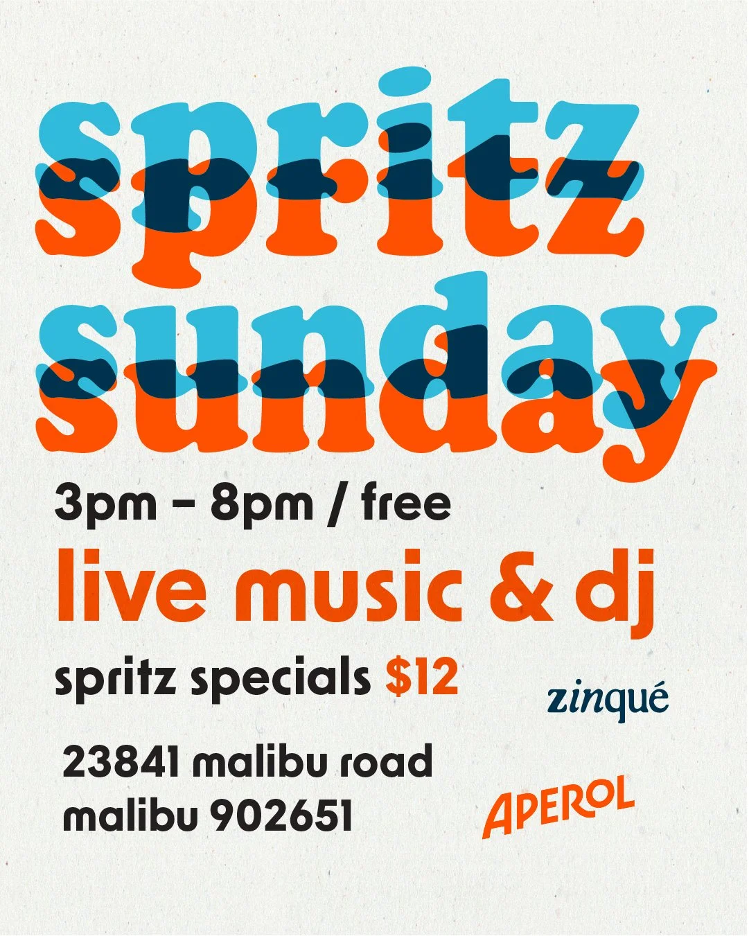 Promo for Spritz Sunday at zinqué Malibu