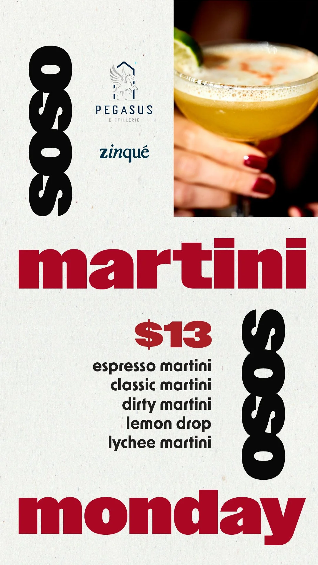 Promo for Martini Monday Singles Night at zinqué Venice
