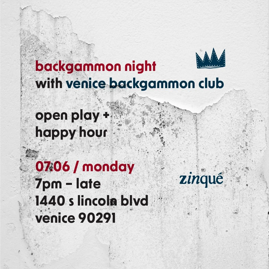 Promo for Venice Backgammon Club at zinqué Venice