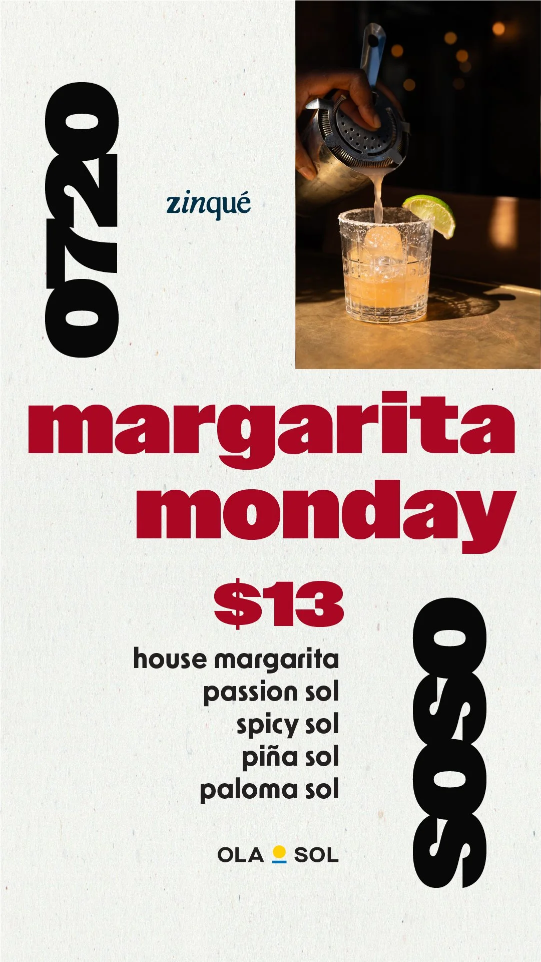 Menu for Margarita Monday Singles Night at zinqué Newport