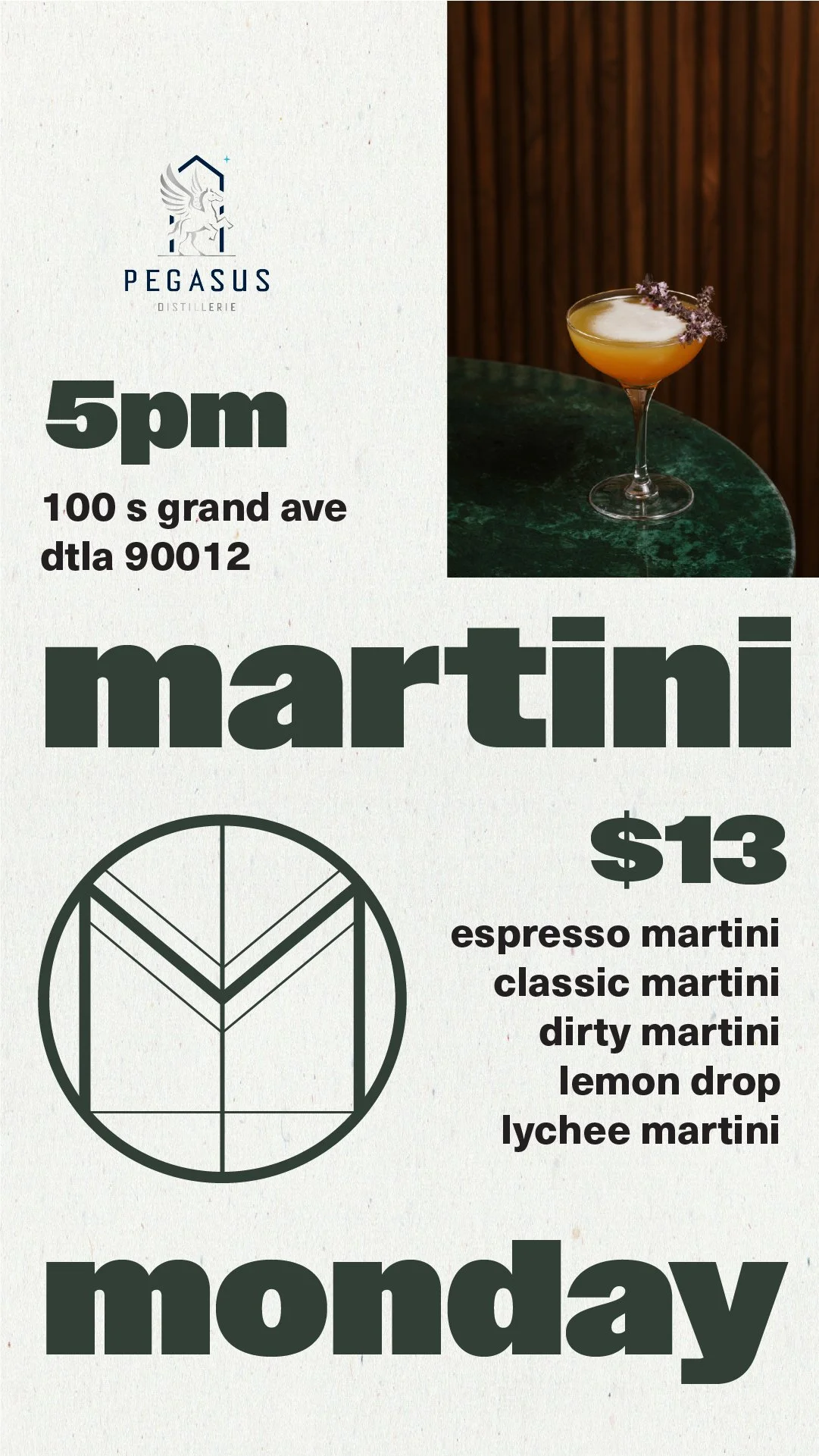 Promo for Martini Monday at Massilia DTLA