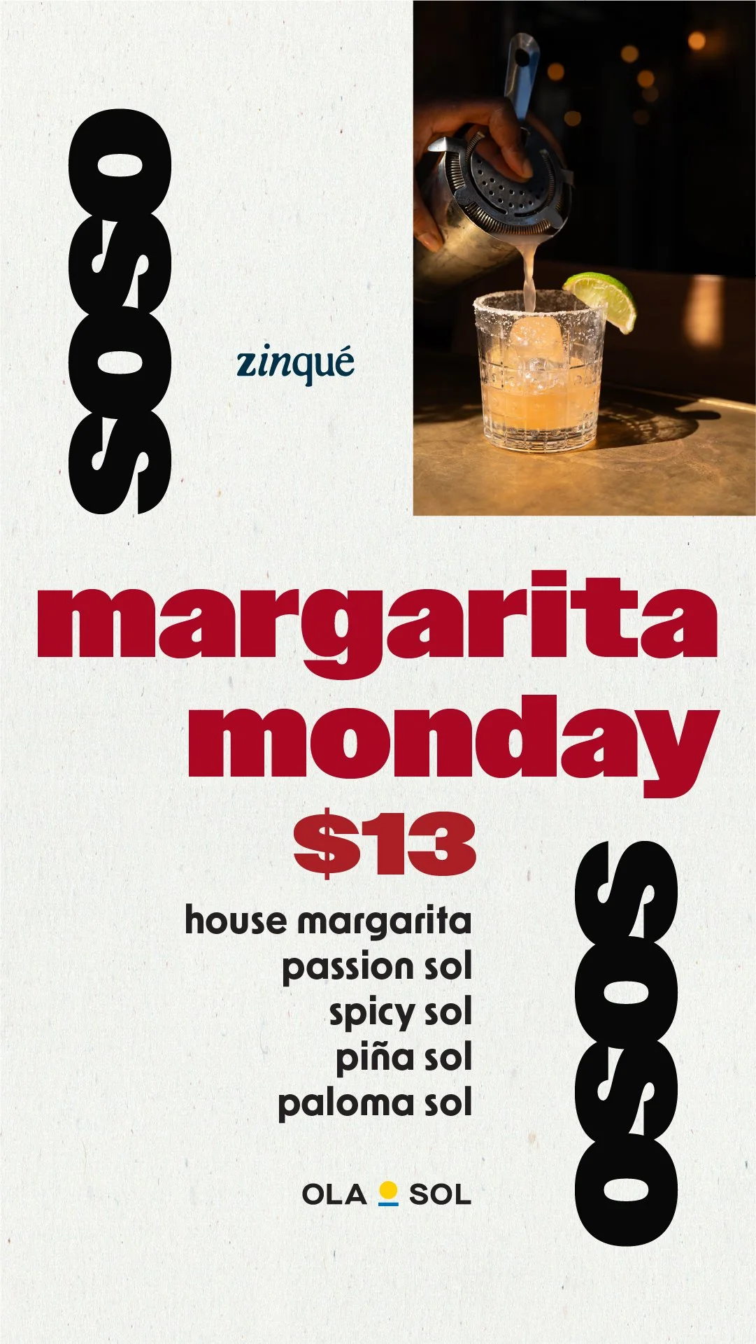 Menu for Margarita Monday Singles Night at zinqué Newport