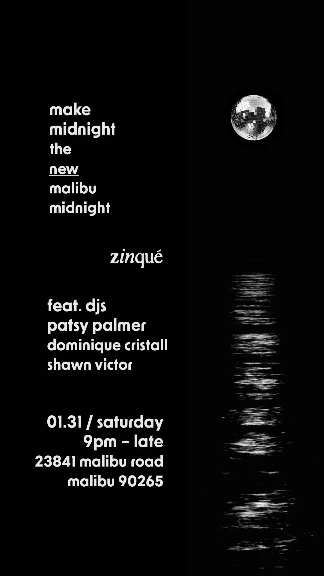 Promo for Malibu Midnight with DJ Patsy Palmer at zinqué Malibu